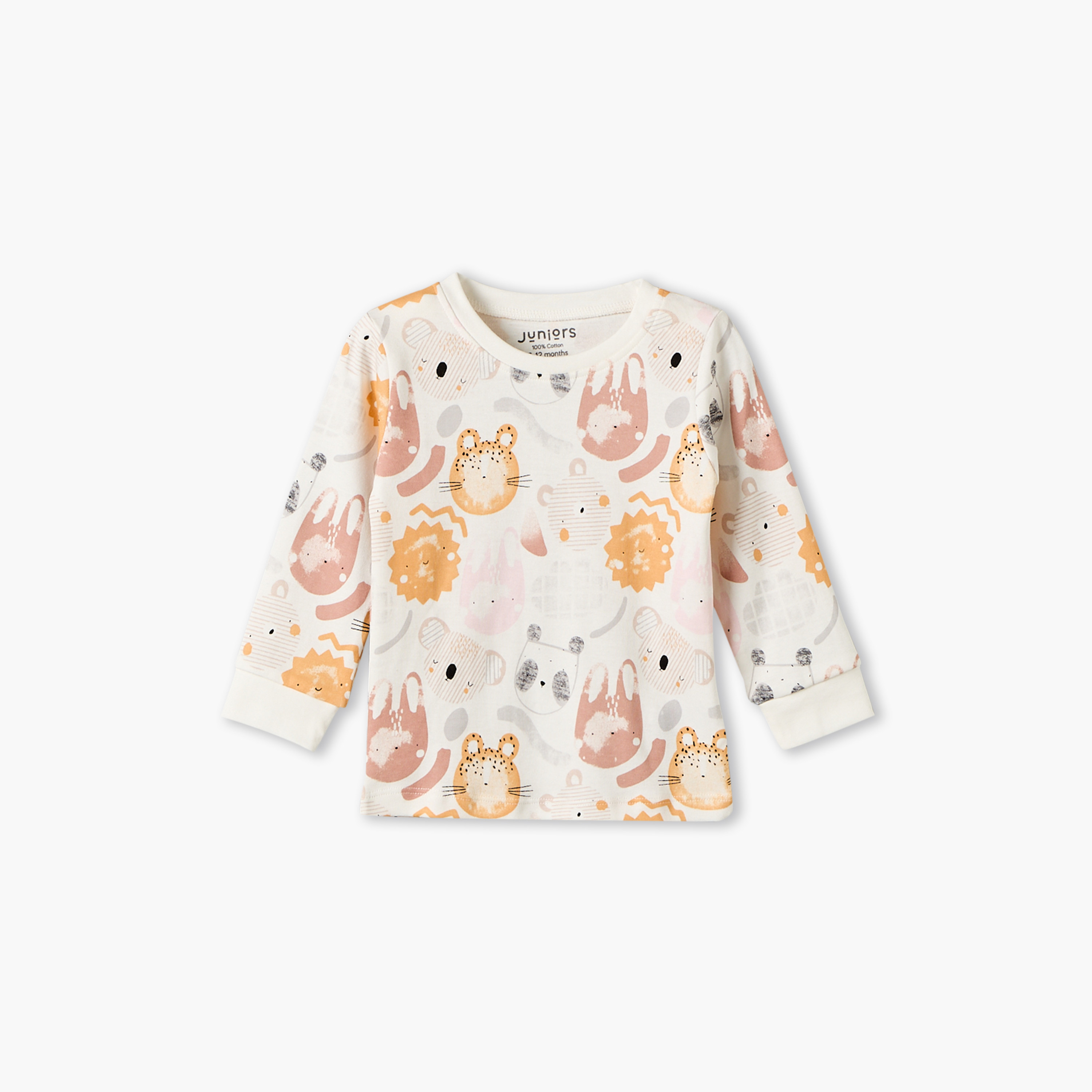 طقم بيجاما قطني بياقة مستديرة وأكمام طويلة بطبعة سفاري من جونيورز-baby-boys-clothing-nightwear-pyjamasets-image-3