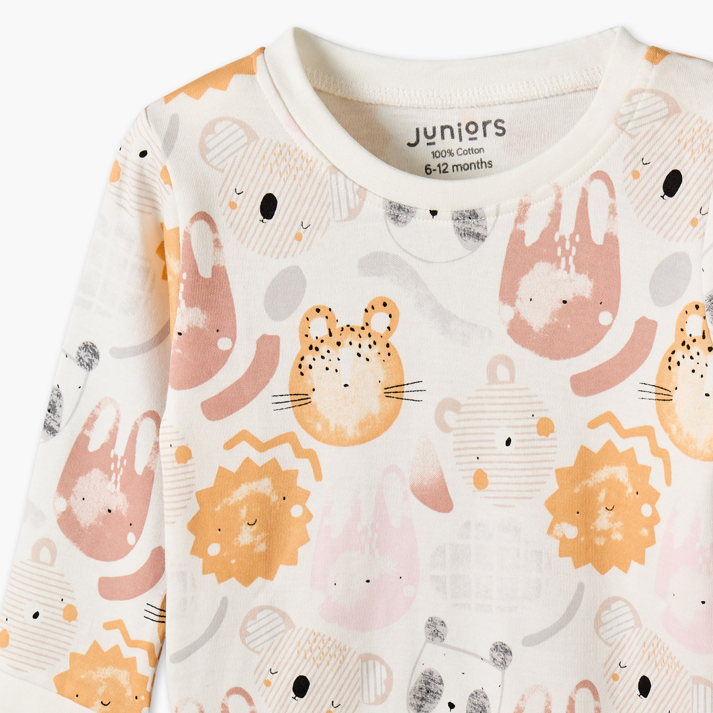 طقم بيجاما قطني بياقة مستديرة وأكمام طويلة بطبعة سفاري من جونيورز-baby-boys-clothing-nightwear-pyjamasets-image-7