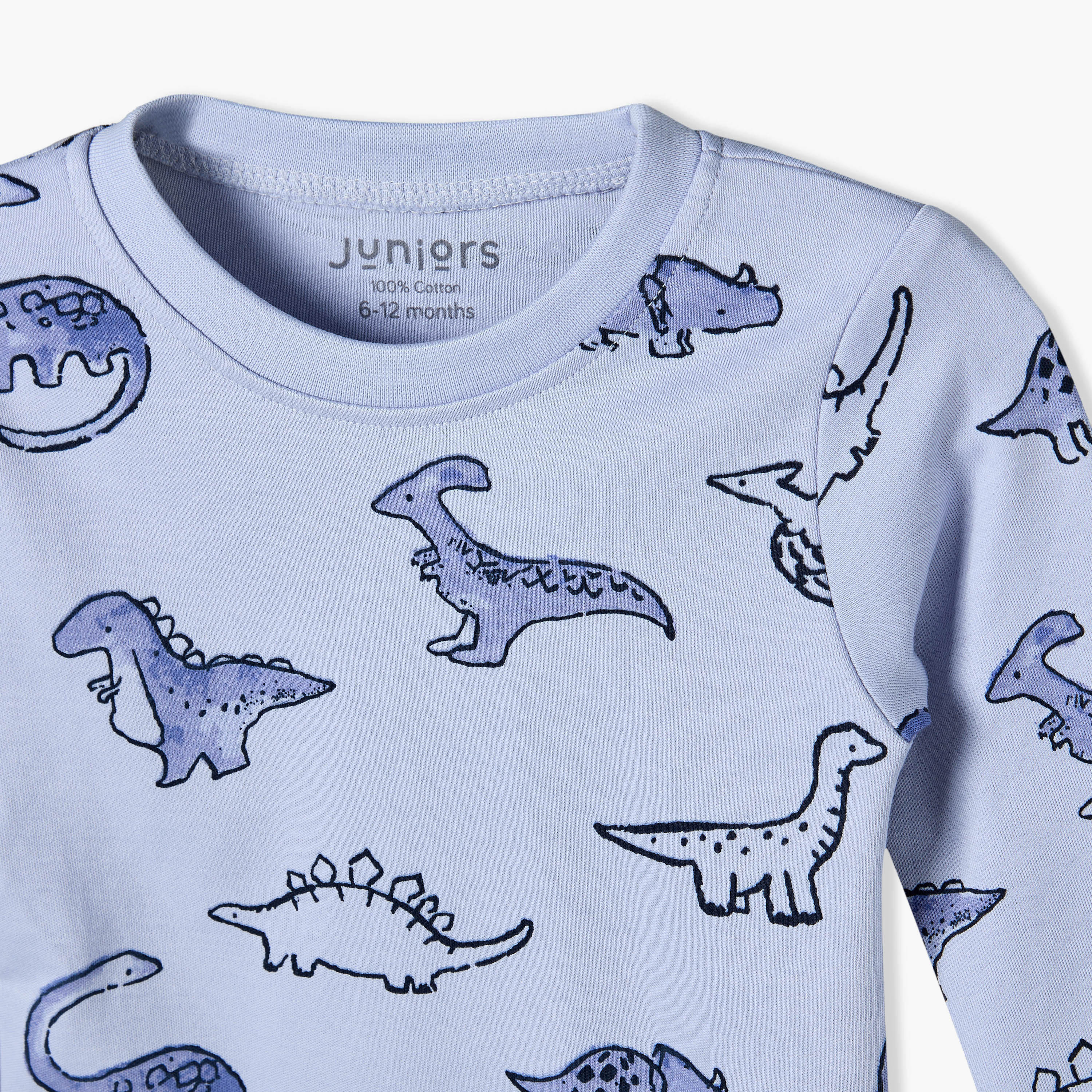 Pack of 3 Juniors Cotton Round Neck Long Sleeves Pyjama Set with Dinosaur Print-baby-boys-clothing-nightwear-pyjamasets-image-11