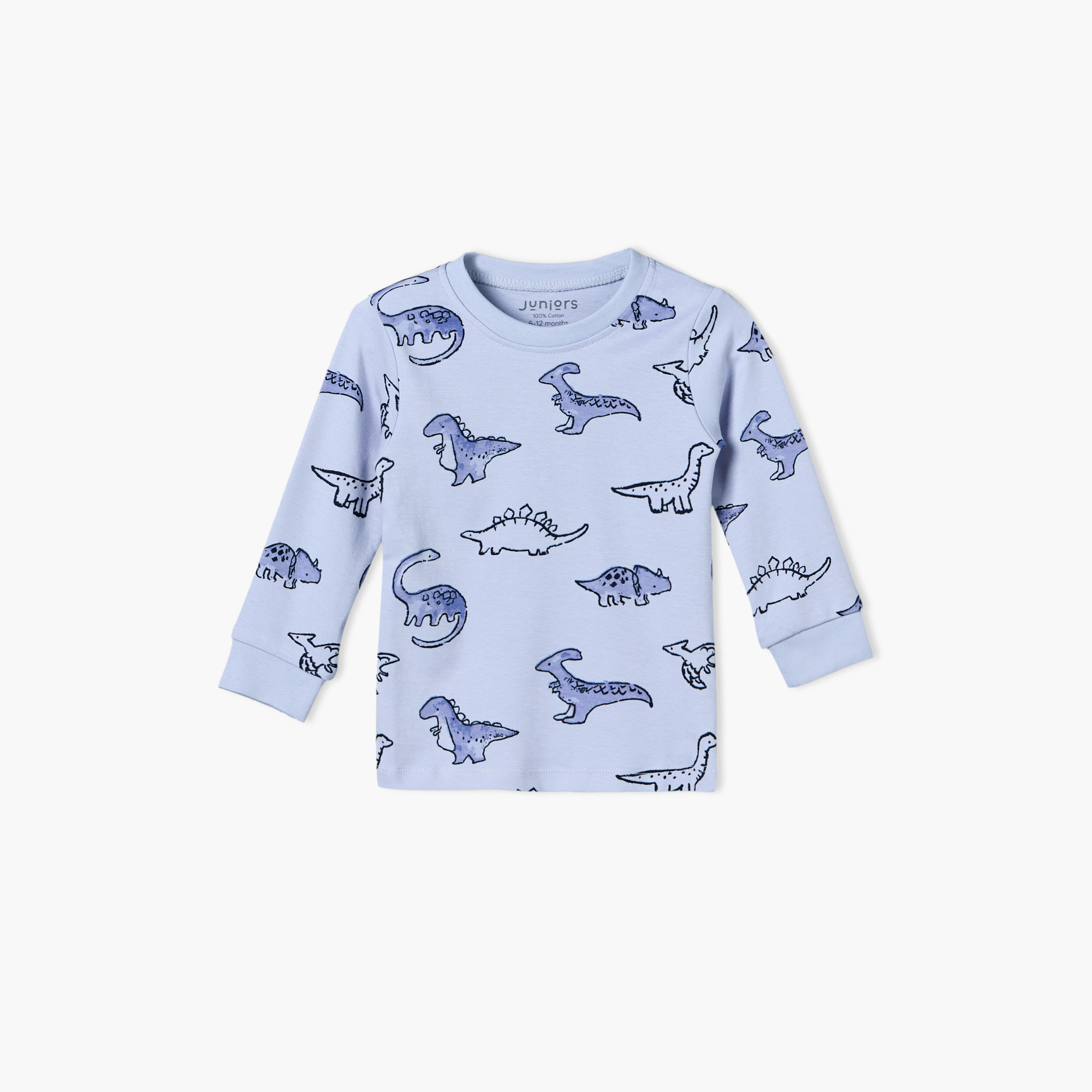 Pack of 3 Juniors Cotton Round Neck Long Sleeves Pyjama Set with Dinosaur Print-baby-boys-clothing-nightwear-pyjamasets-image-3