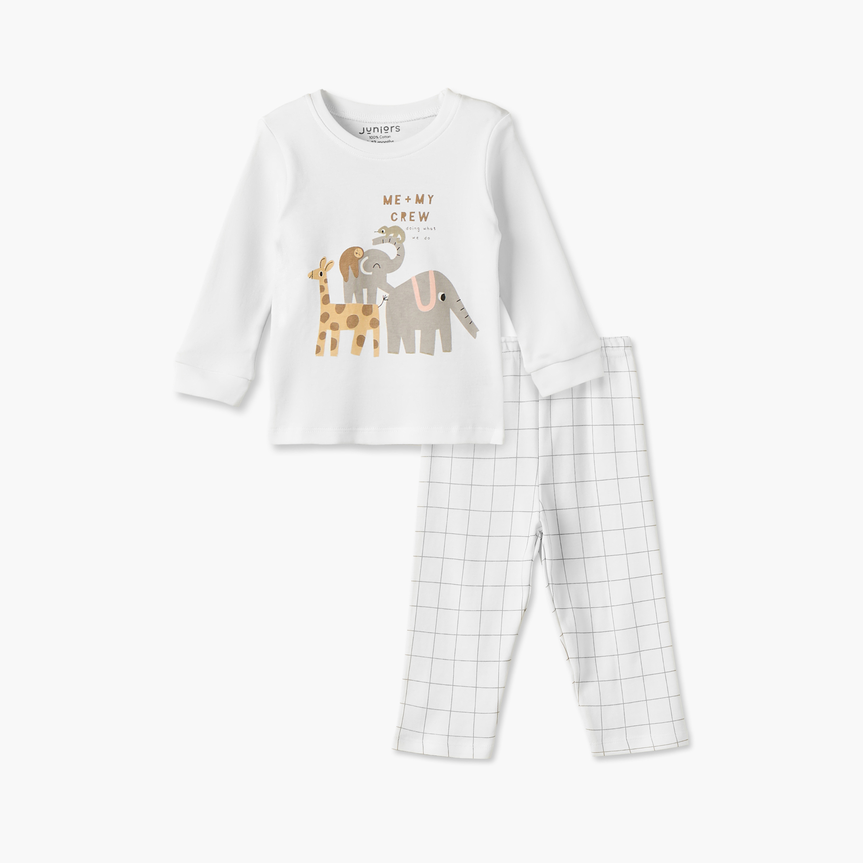 طقم بيجاما قطن بياقة ضيقة وأكمام طويلة وطبعات سفاري من جونيورز-baby-boys-clothing-nightwear-pyjamasets-image-2