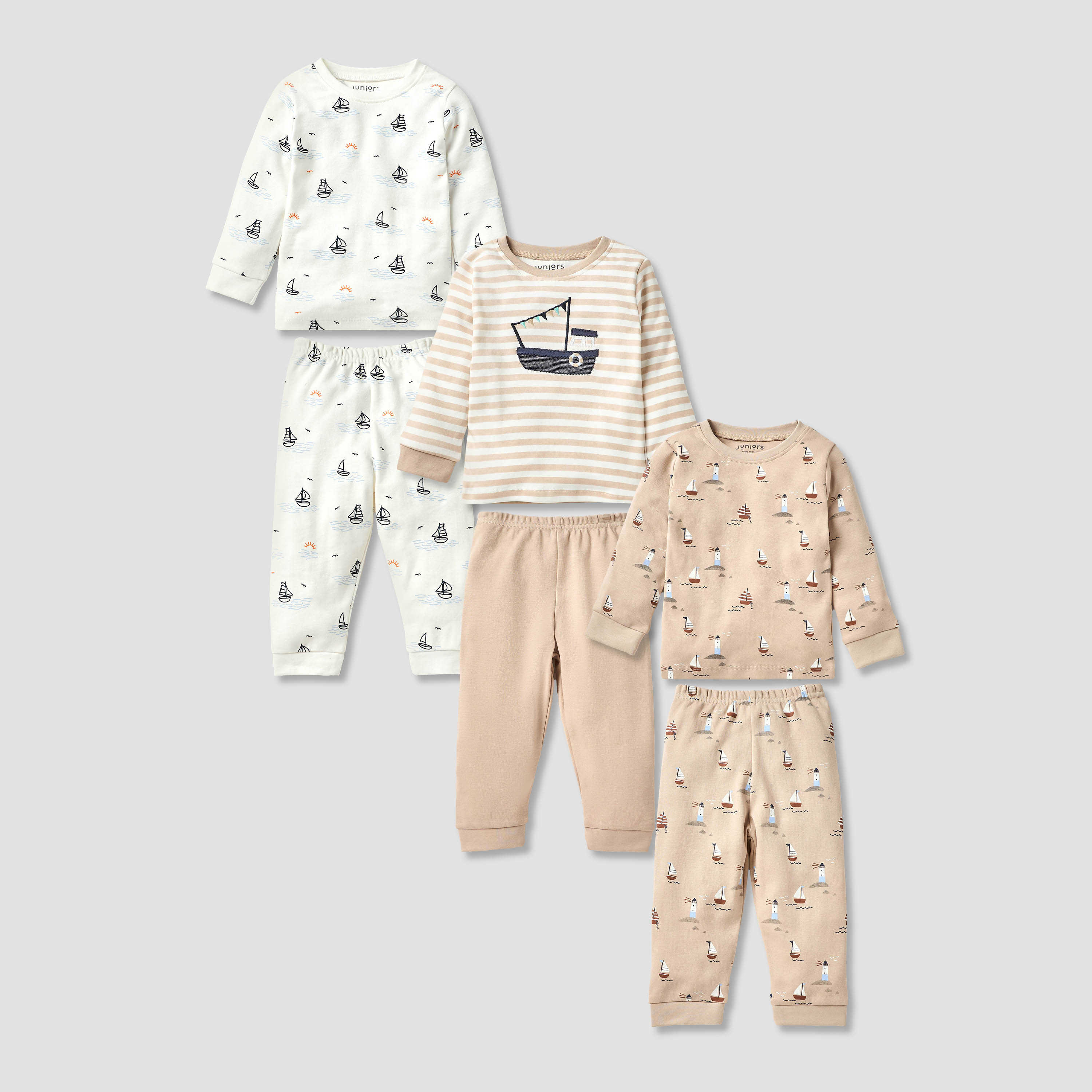طقم بنطلون بيجاما وتيشيرت بطبعات من جونيورز - مجموعة 3 أطقم-baby-boys-clothing-nightwear-pyjamasets-image-1