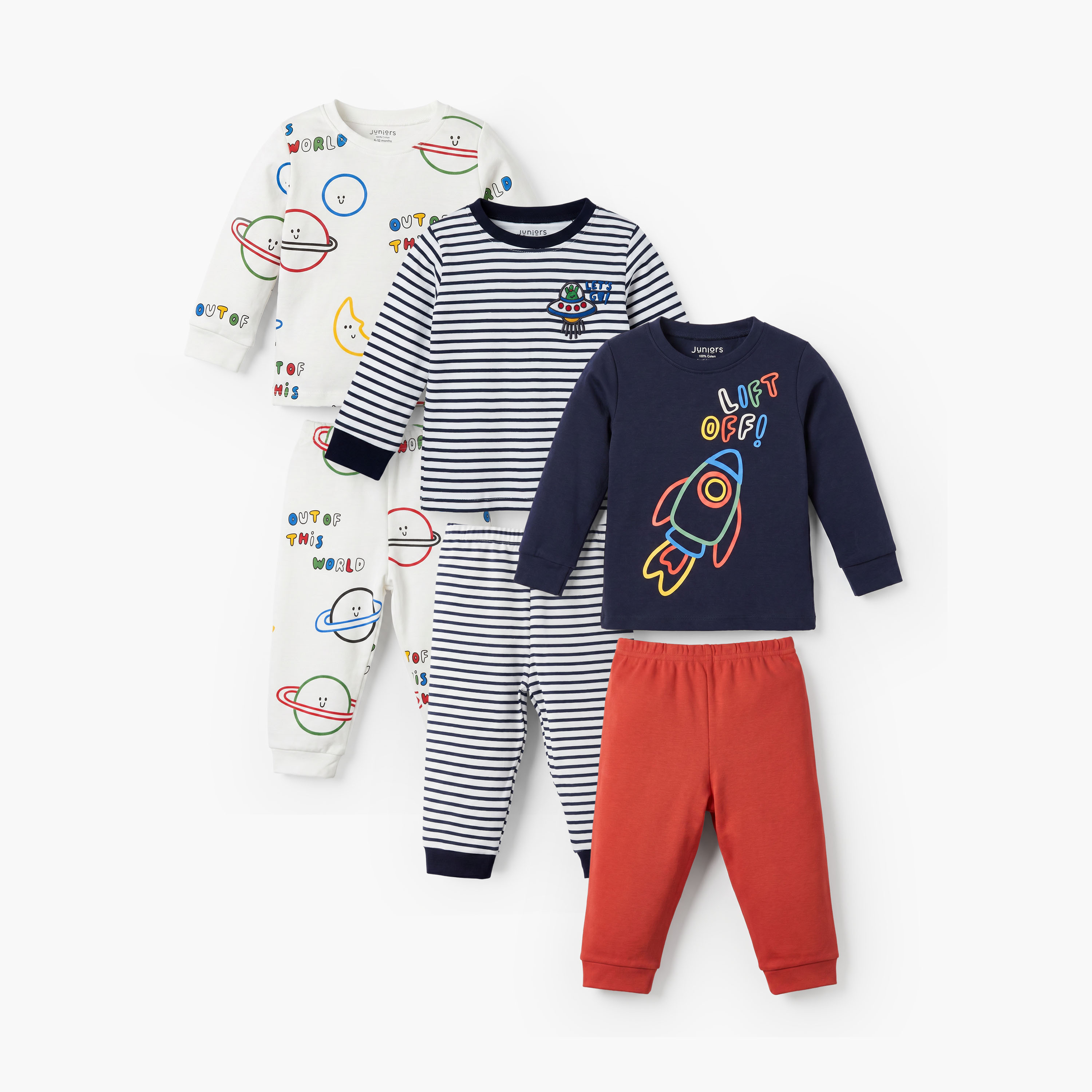 طقم بيجاما قطن بطبعات من جونيورز - عبوة من 3 أطقم-baby-boys-clothing-nightwear-pyjamasets-image-2