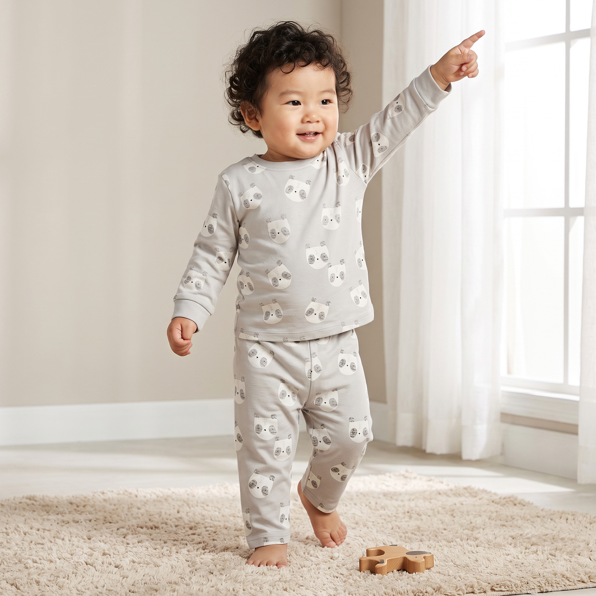 طقم بيجاما قطن بطبعات باندا وأكمام طويلة وياقة ضيقة من جونيورز-baby-boys-clothing-nightwear-pyjamasets-image-1