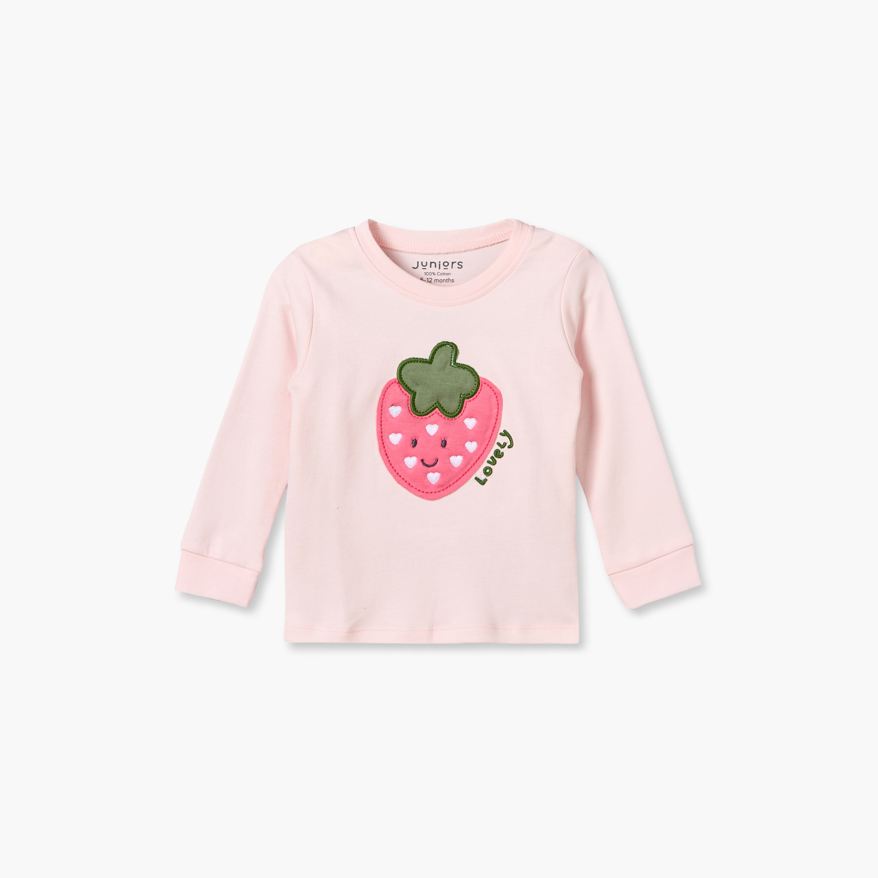 طقم بيجاما قطن بياقة مستديرة وأكمام طويلة وطبعات فراولة من جونيورز - 3 قطع-baby-girls-clothing-nightwear-pyjamasets-image-3