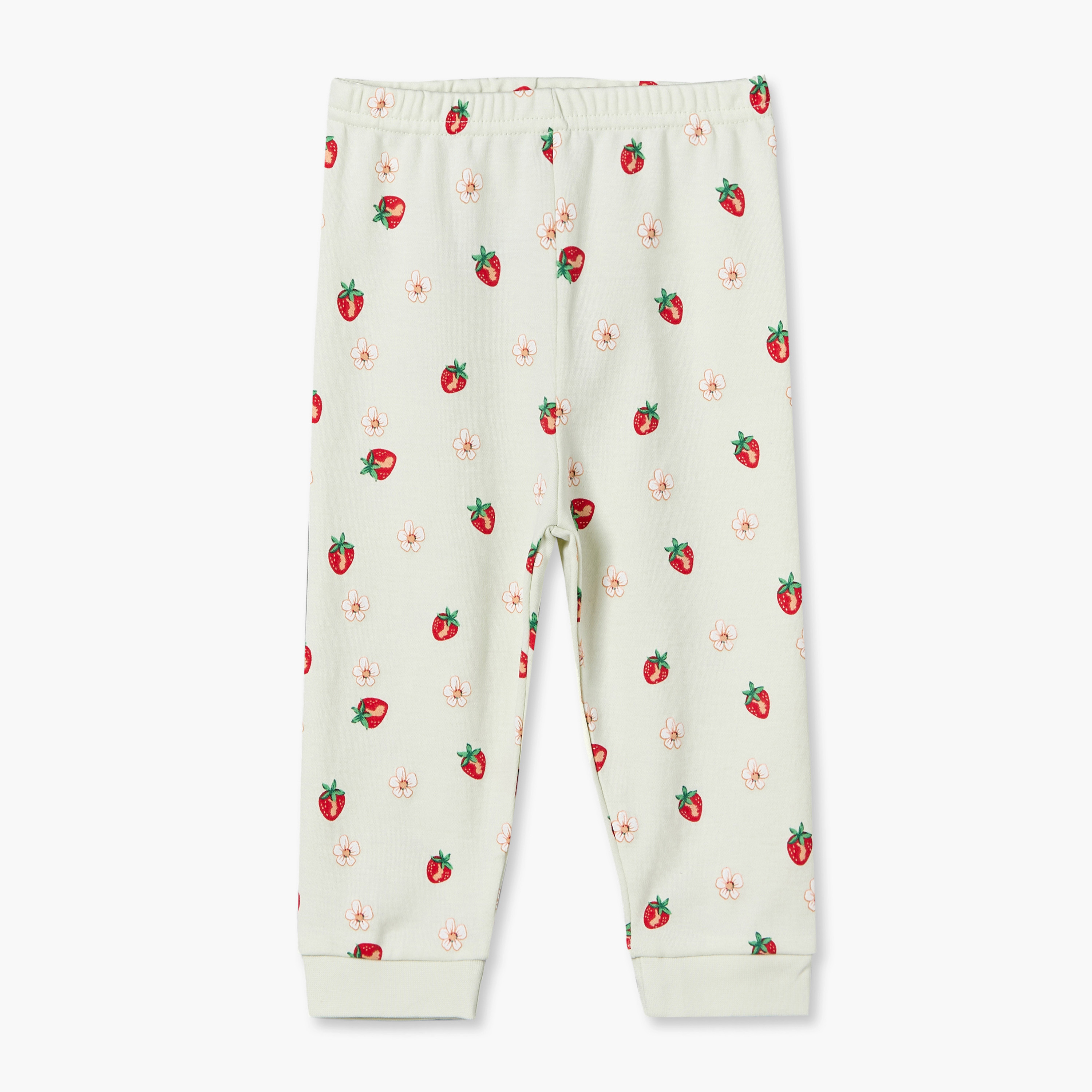 طقم بيجاما قطن بياقة مستديرة وأكمام طويلة وطبعات فراولة من جونيورز - 3 قطع-baby-girls-clothing-nightwear-pyjamasets-image-6