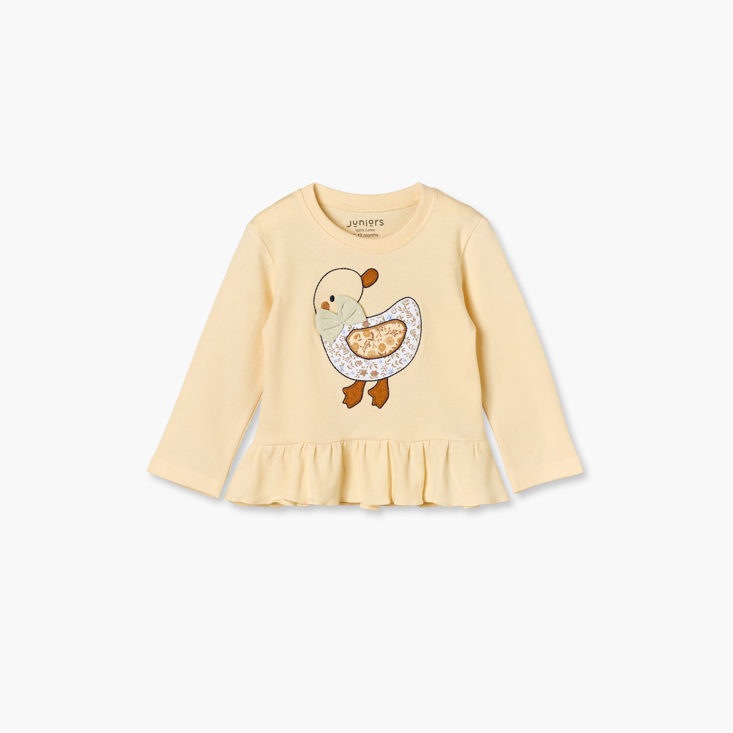 Juniors Cotton Crew Neck Long Sleeves Pyjama Set with Duck Applique-baby-girls-clothing-nightwear-pyjamasets-image-3