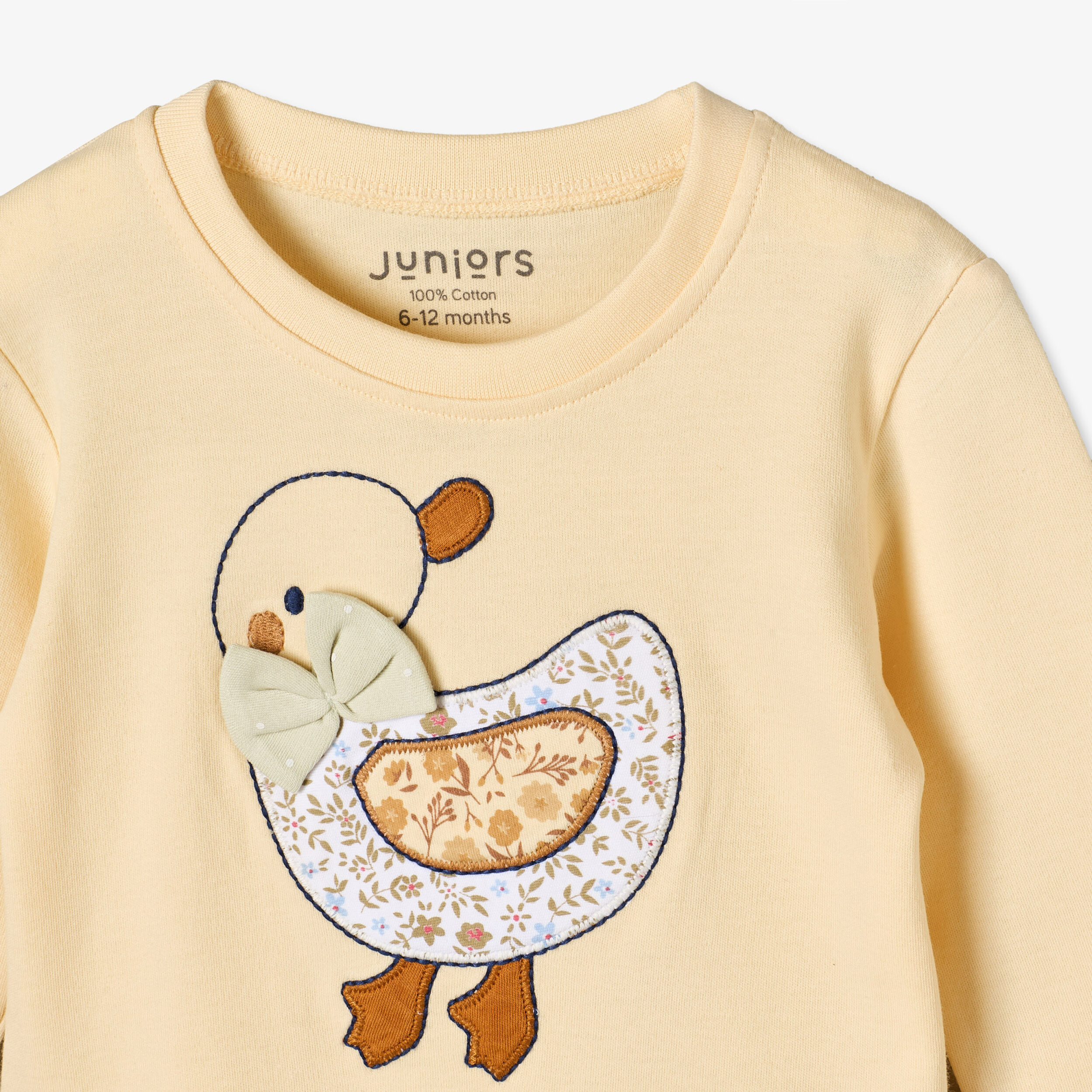 Juniors Cotton Crew Neck Long Sleeves Pyjama Set with Duck Applique-baby-girls-clothing-nightwear-pyjamasets-image-7