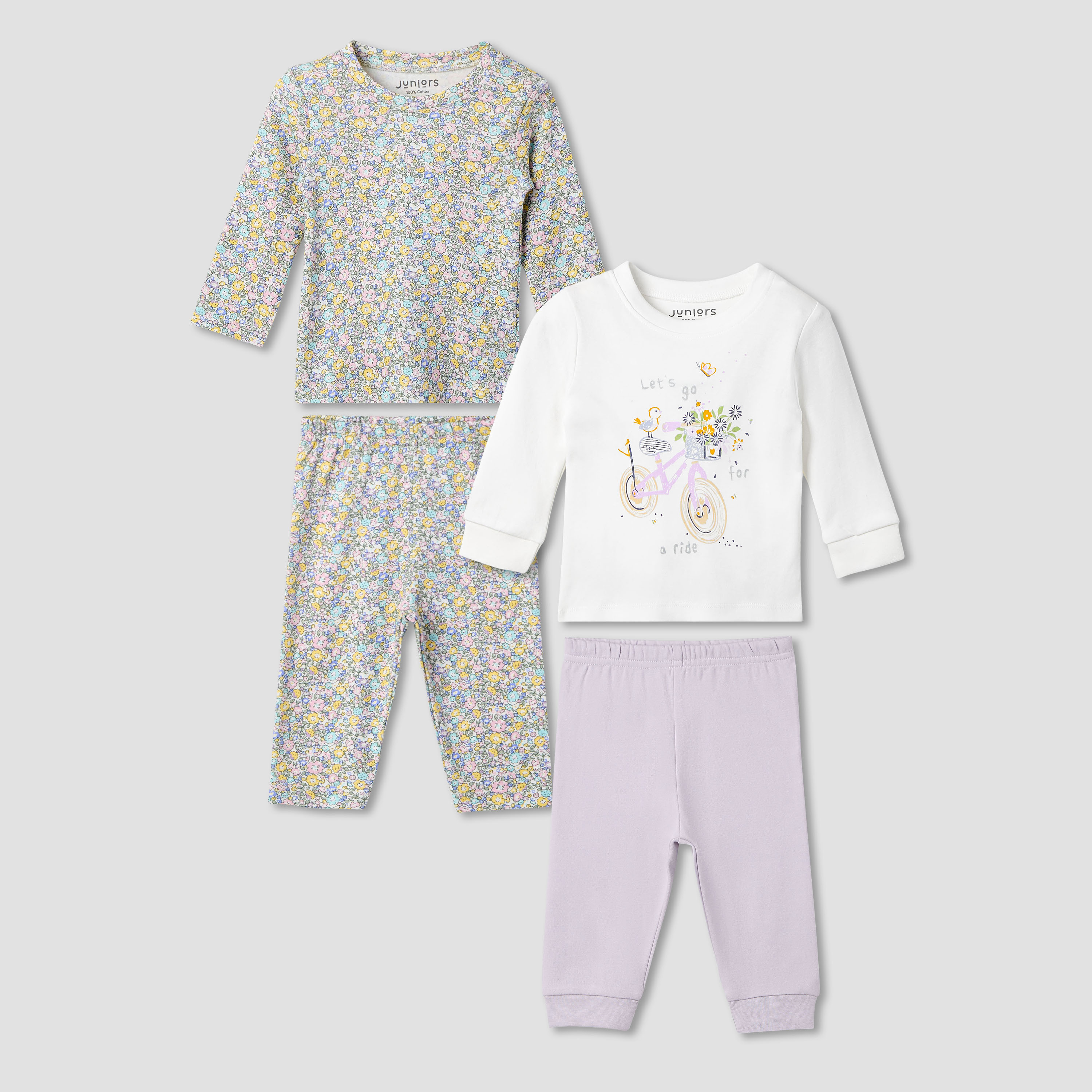 Juniors Printed Long Sleeves T-shirts and Pyjamas - Set of 2-baby-girls-clothing-nightwear-pyjamasets-image-1