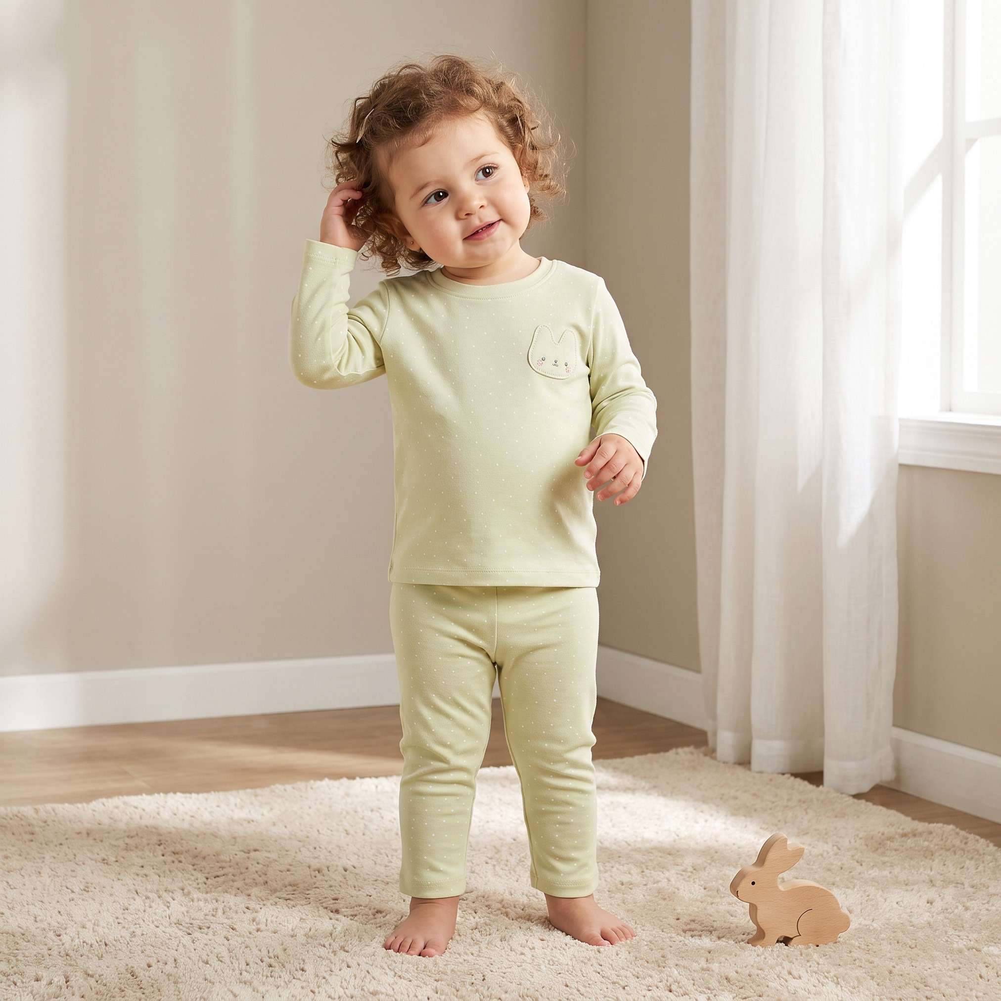 طقم بيجاما قطن بطبعات منقطة وياقة ضيقة وأكمام طويلة من جونيورز-baby-girls-clothing-nightwear-pyjamasets-image-1