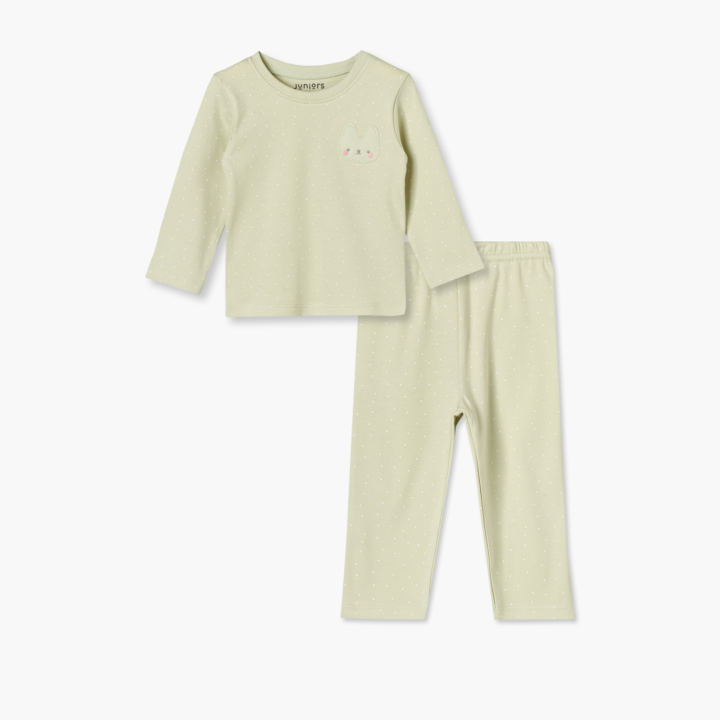 طقم بيجاما قطن بطبعات منقطة وياقة ضيقة وأكمام طويلة من جونيورز-baby-girls-clothing-nightwear-pyjamasets-image-2
