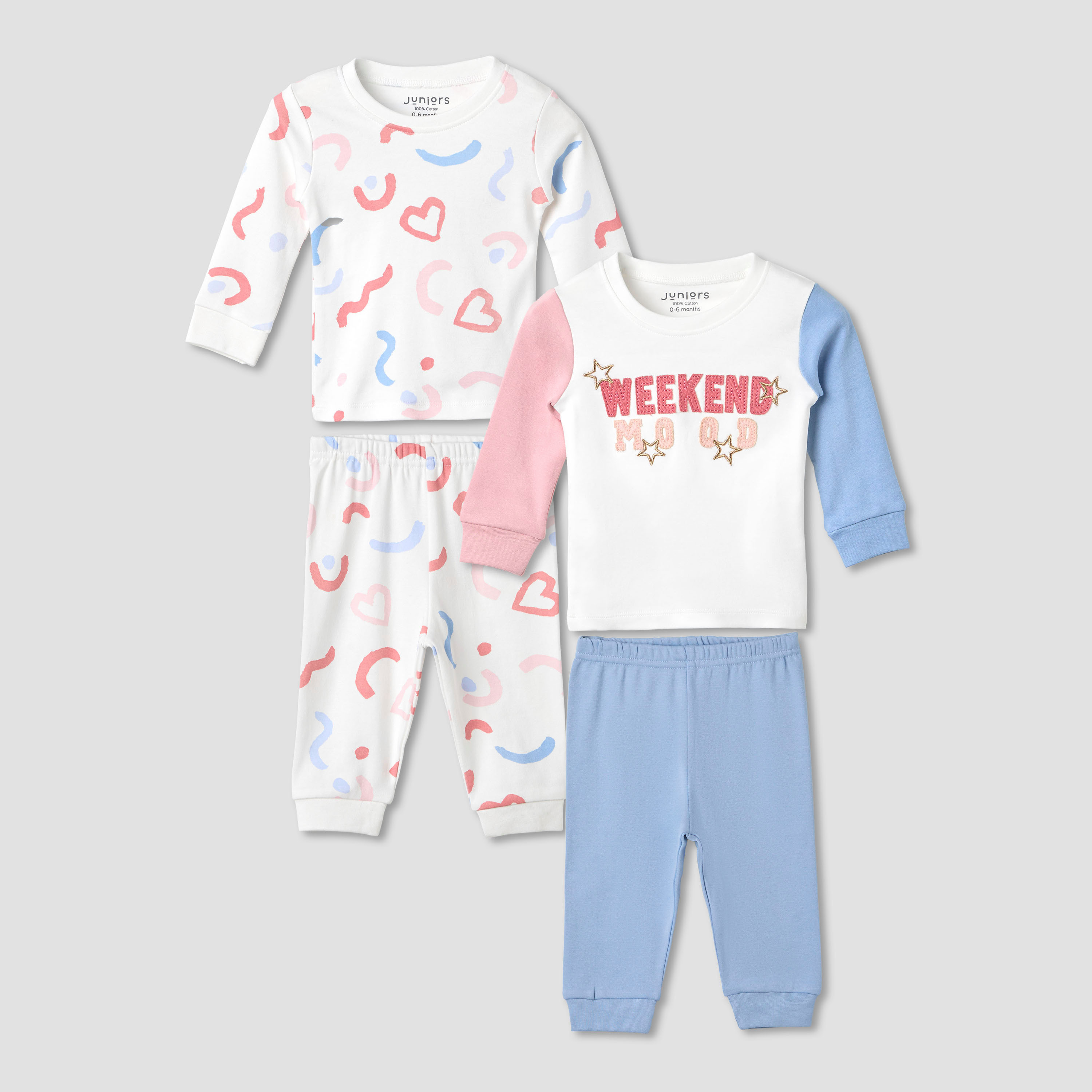 Juniors Printed Long Sleeve T-shirts and Pyjamas - Set of 2-baby-girls-clothing-nightwear-pyjamasets-image-1