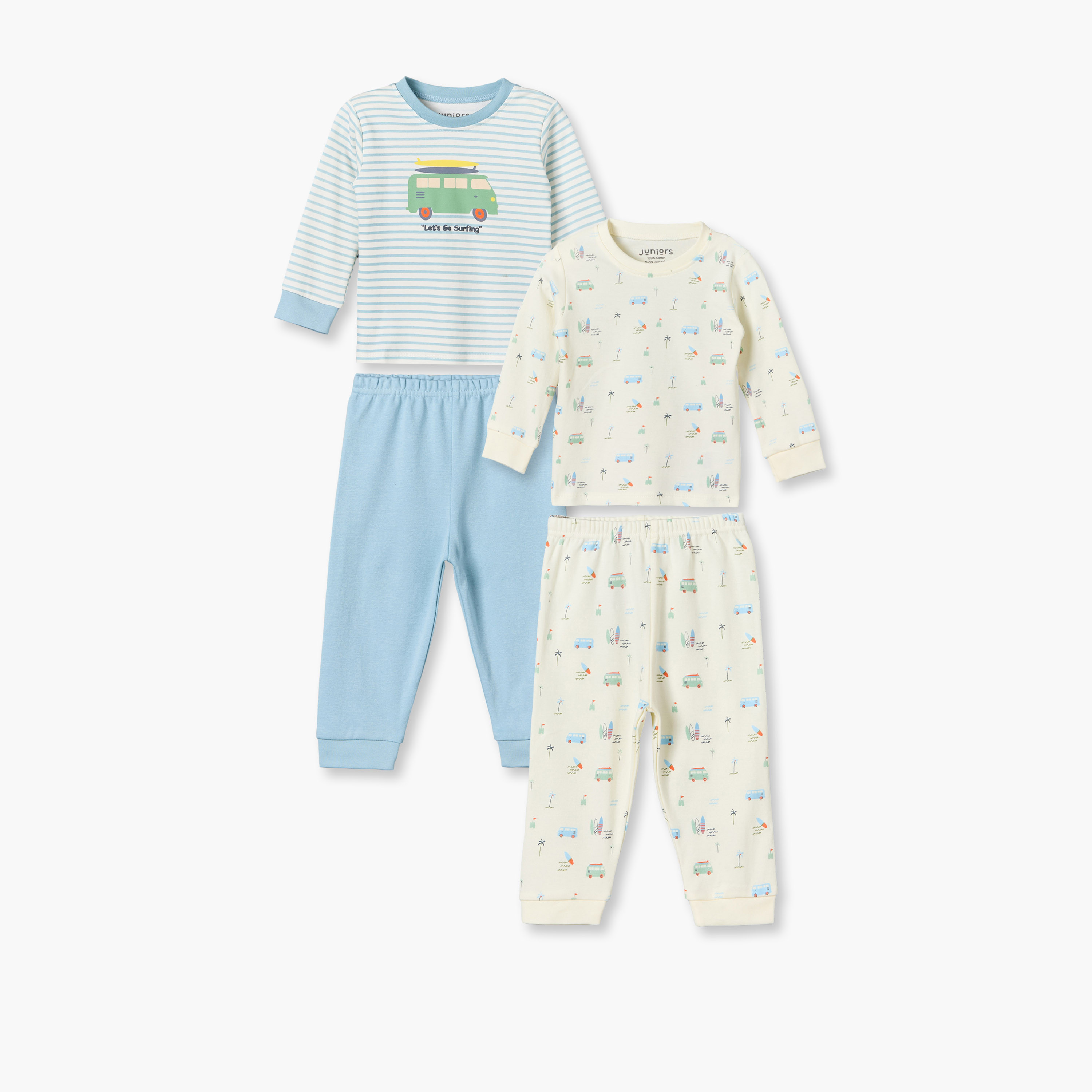طقم بيجاما قطن بياقة مستديرة وأكمام طويلة بطبعات وسائل النقل قطعتين من جونيورز-baby-boys-clothing-nightwear-pyjamasets-image-1