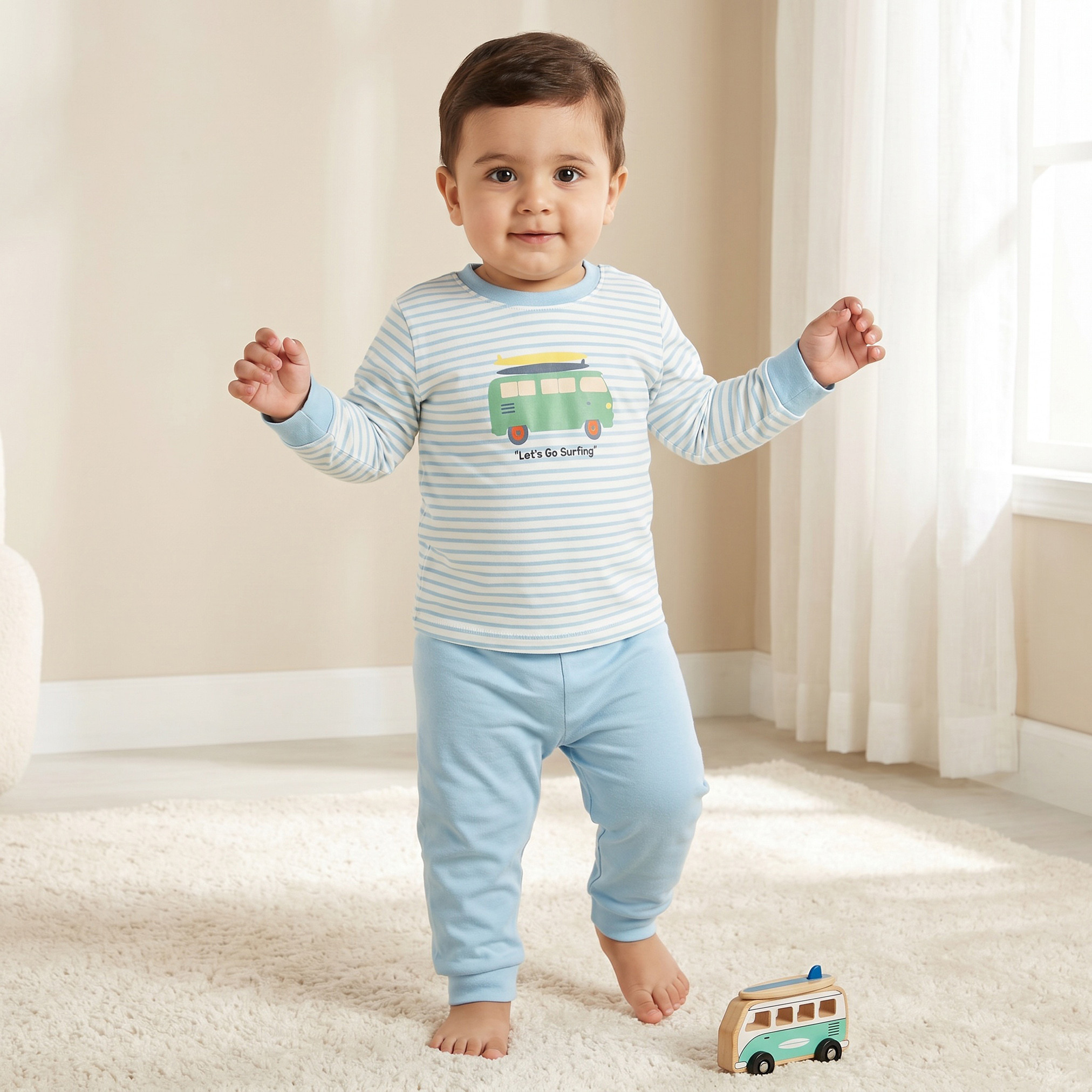 طقم بيجاما قطن بياقة مستديرة وأكمام طويلة بطبعات وسائل النقل قطعتين من جونيورز-baby-boys-clothing-nightwear-pyjamasets-image-2