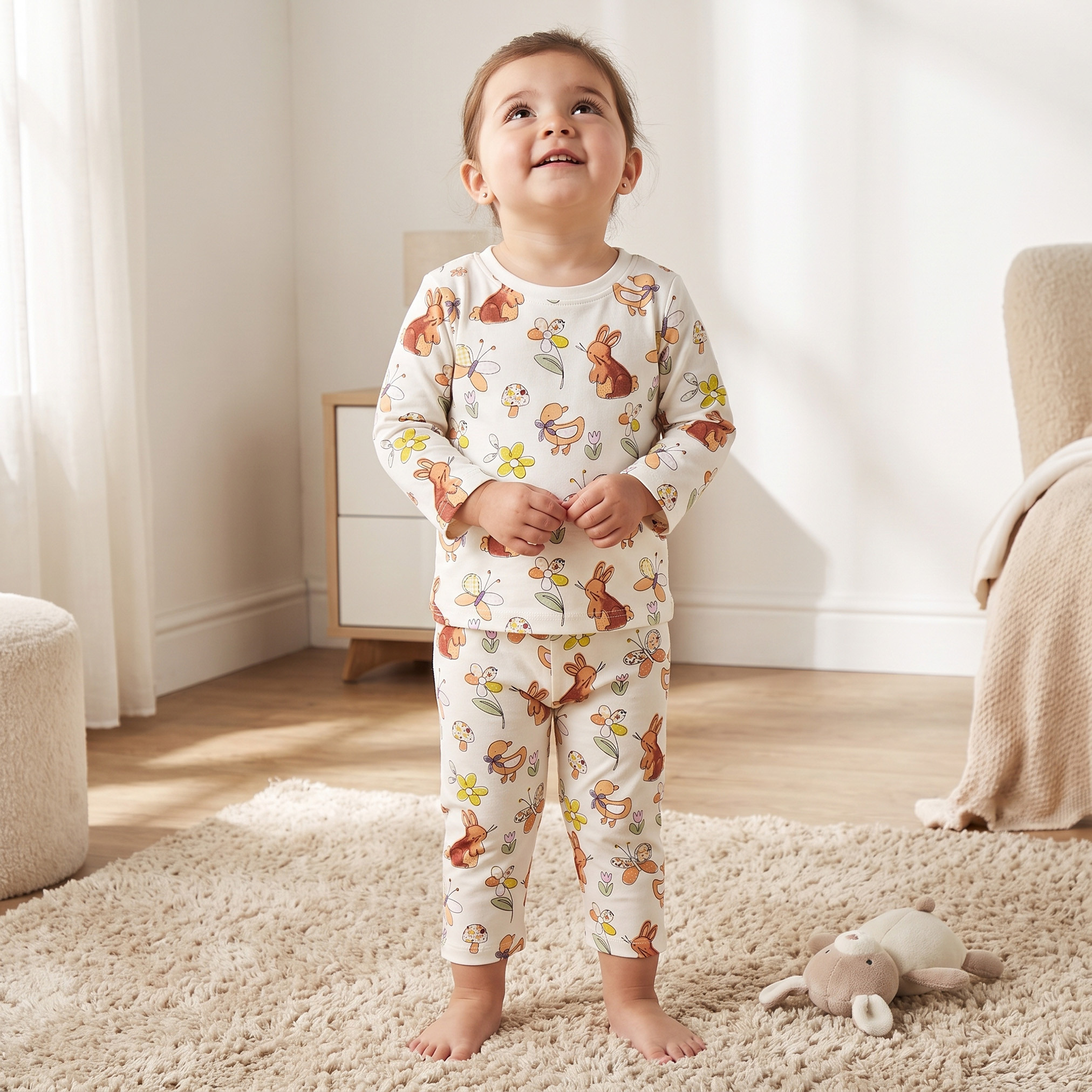 طقم بيجاما قطني بياقة مستديرة وأكمام طويلة بطبعة غابات من جونيورز-baby-girls-clothing-nightwear-pyjamasets-image-1
