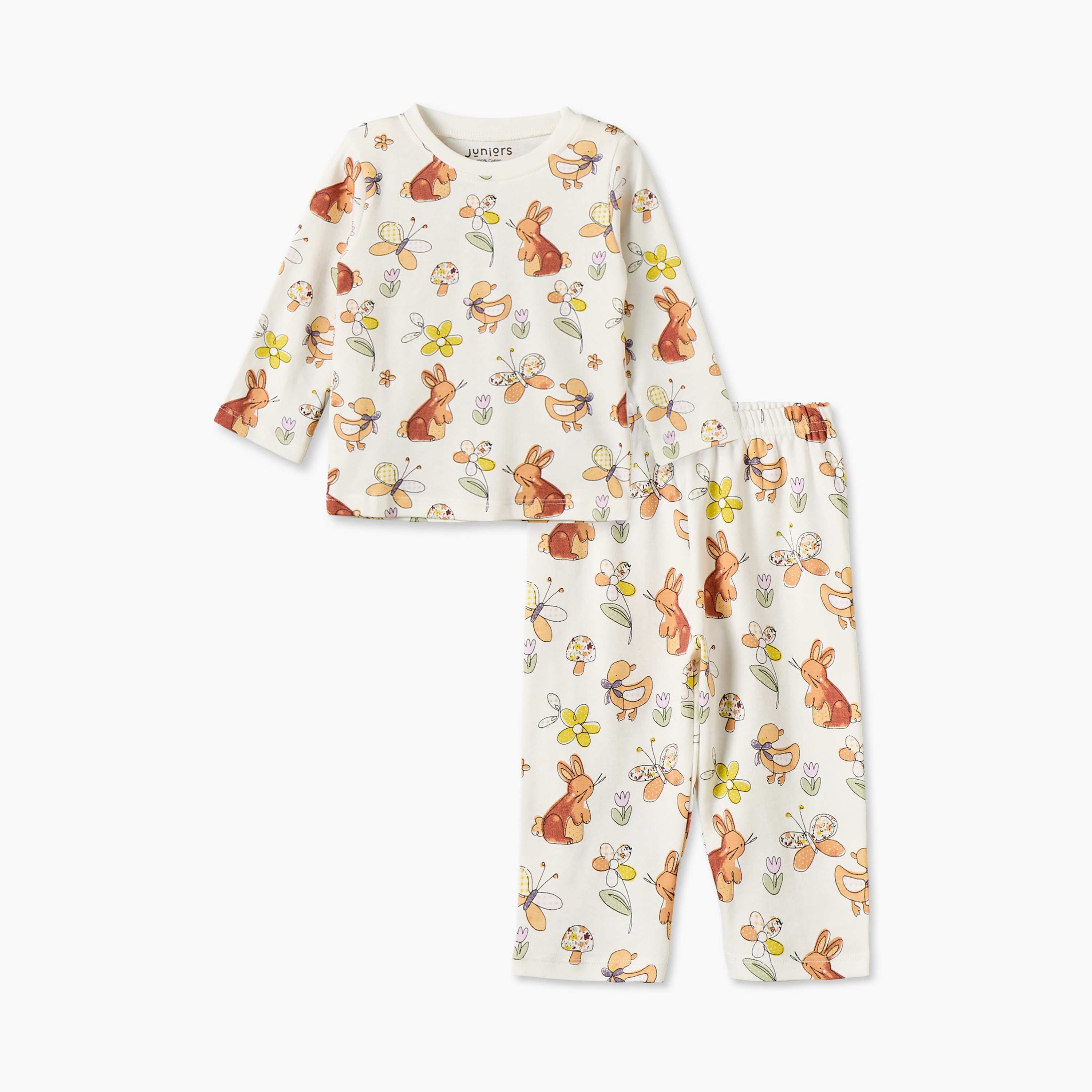 طقم بيجاما قطني بياقة مستديرة وأكمام طويلة بطبعة غابات من جونيورز-baby-girls-clothing-nightwear-pyjamasets-image-2