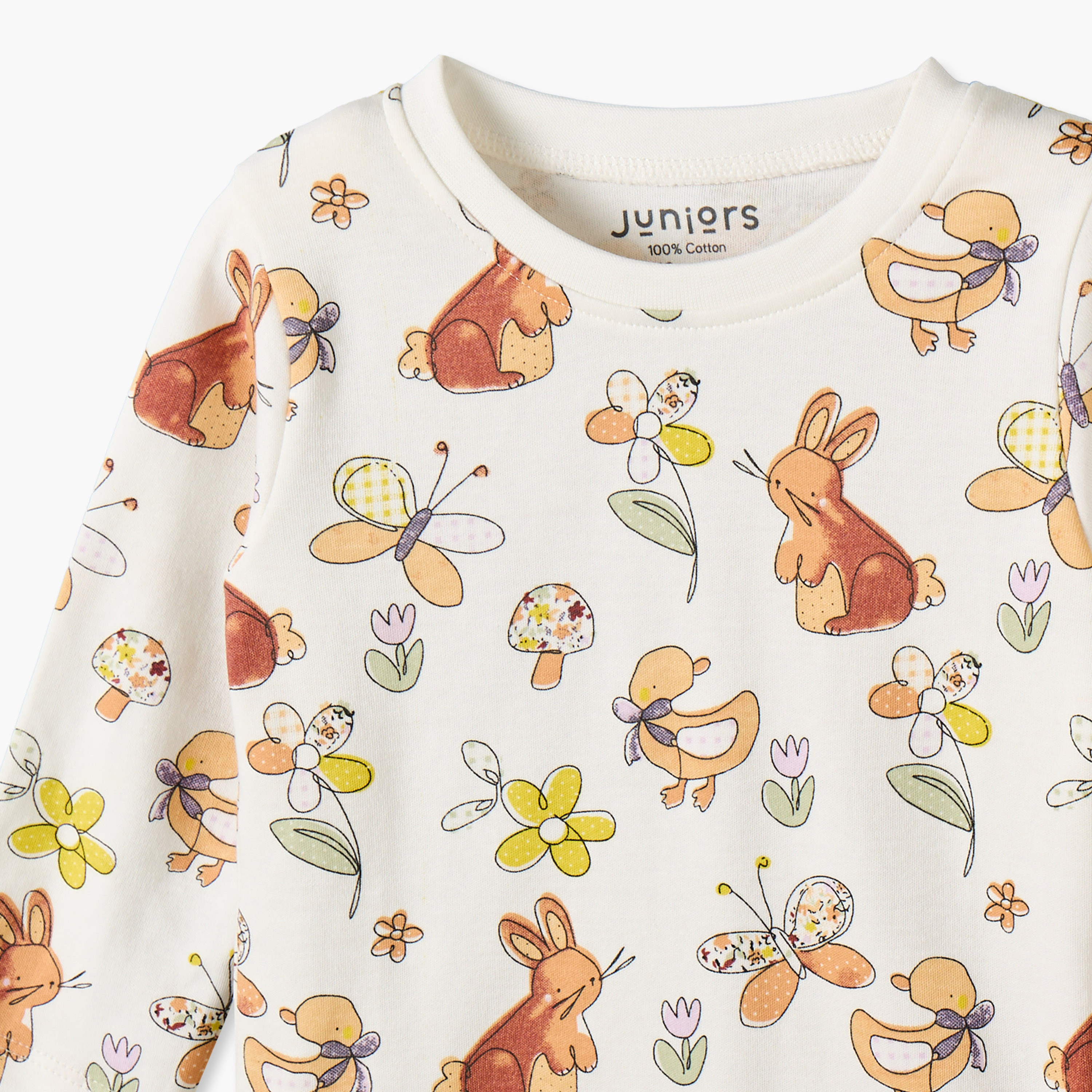 طقم بيجاما قطني بياقة مستديرة وأكمام طويلة بطبعة غابات من جونيورز-baby-girls-clothing-nightwear-pyjamasets-image-7