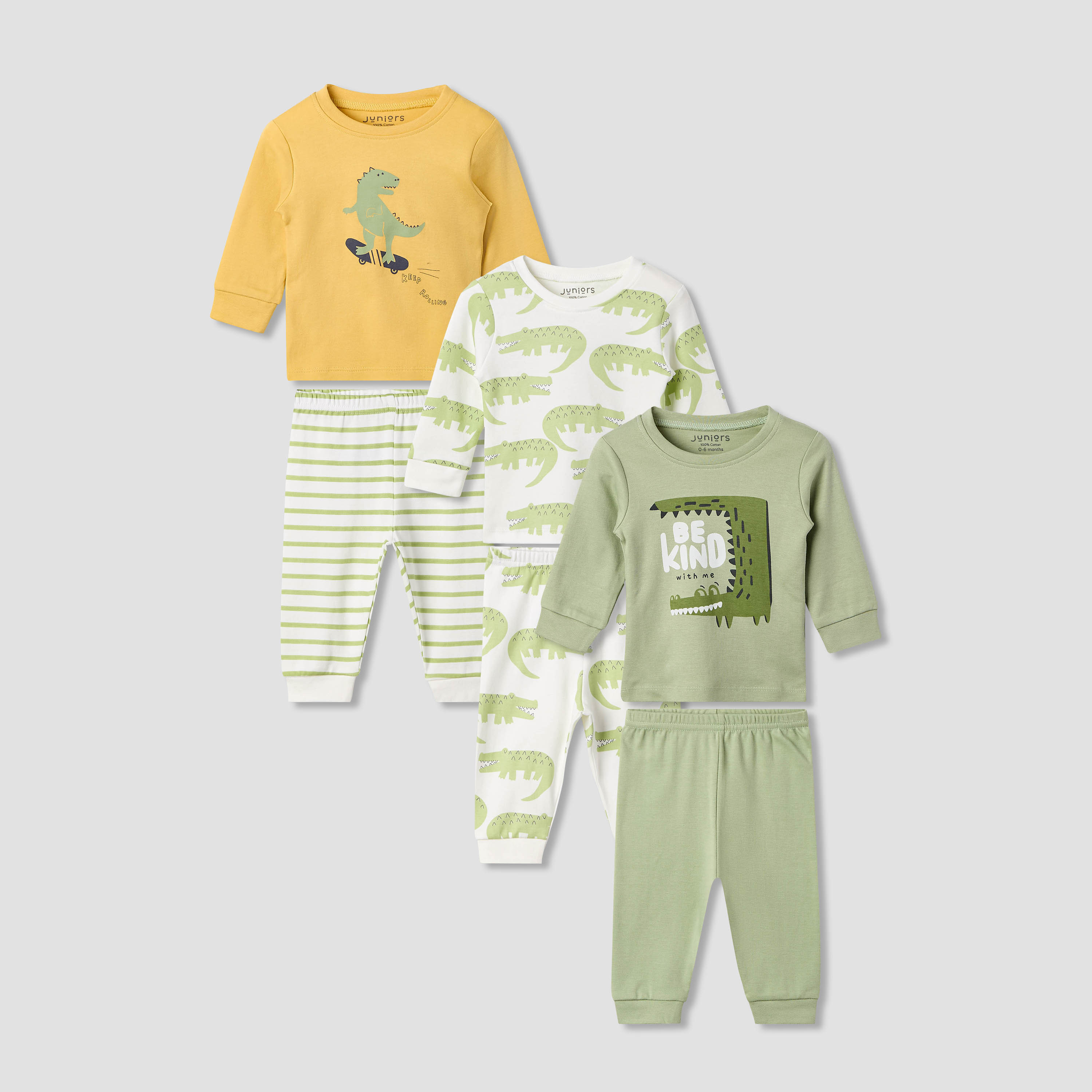 Juniors Crocodile Print T-shirt and Pyjama - Set of 3-baby-boys-clothing-nightwear-pyjamasets-image-1