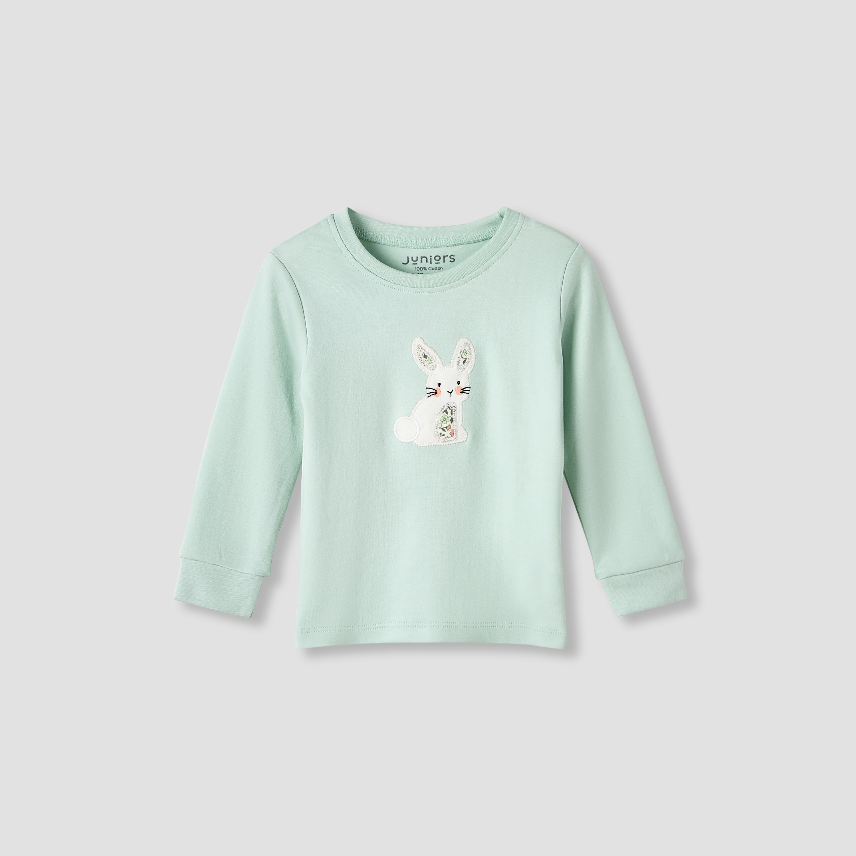 Set of 3, Juniors Cotton Crew Neck Long Sleeves Pyjama Set with Bunny Print-baby-girls-clothing-nightwear-pyjamasets-image-3