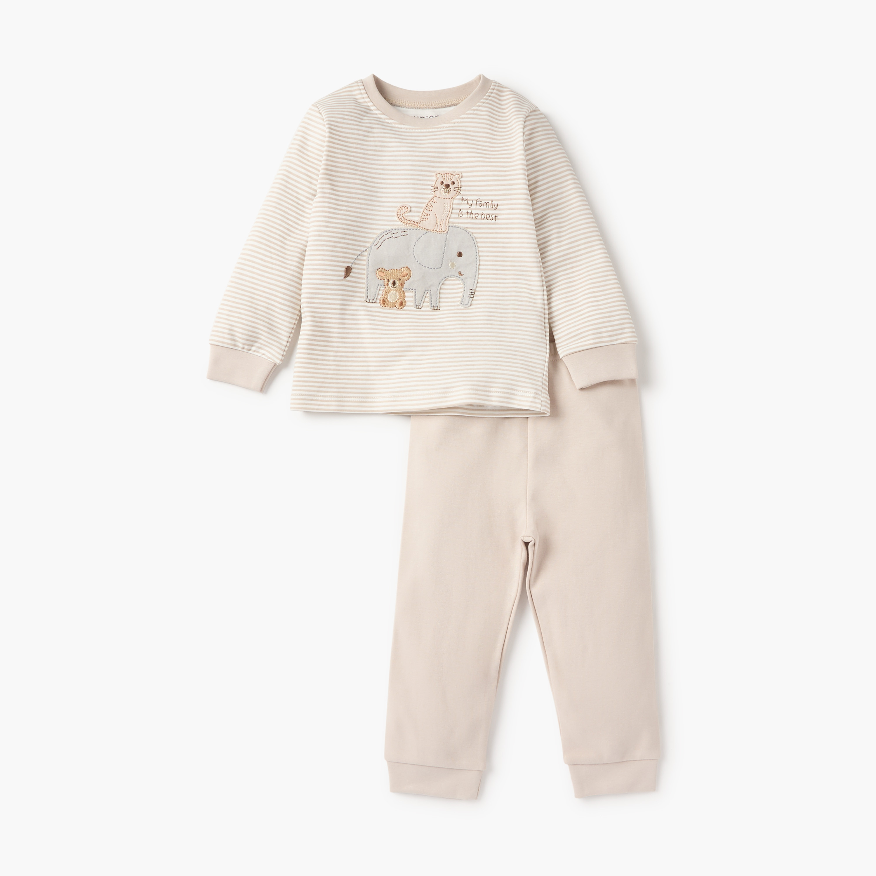 Juniors Animal Embroidered T-shirt and Pyjama Set-baby-boys-clothing-nightwear-pyjamasets-image-1