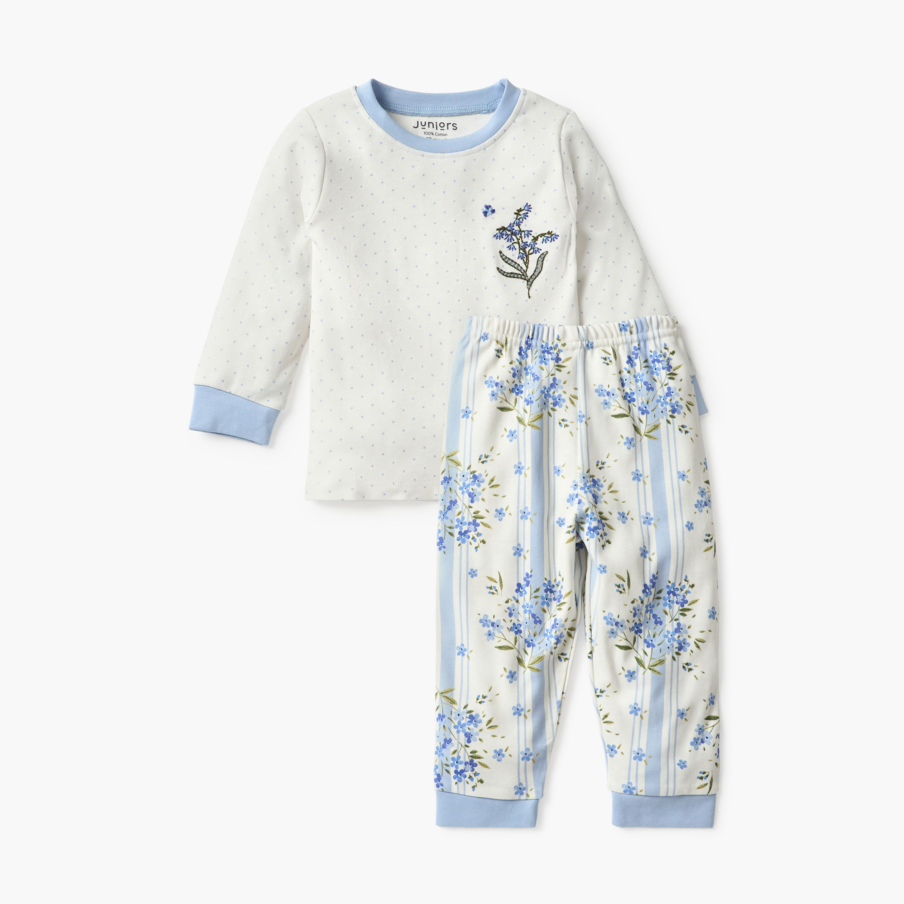 Juniors Floral Print T-shirt and Pyjama Set-baby-girls-clothing-nightwear-pyjamasets-image-1