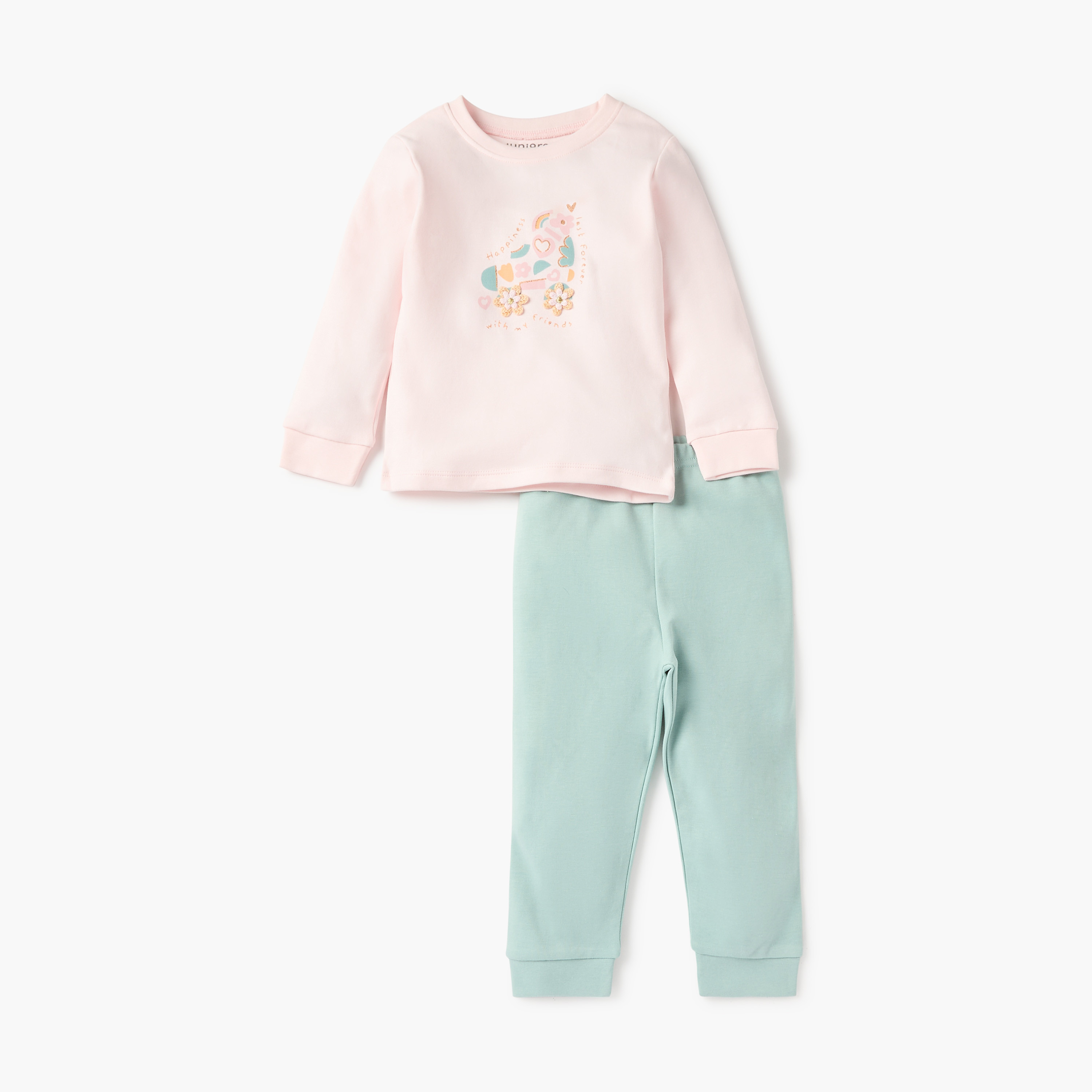 طقم بنطلون بيجاما وتيشيرت بطبعات جرافيك من جونيورز-baby-girls-clothing-nightwear-pyjamasets-image-1