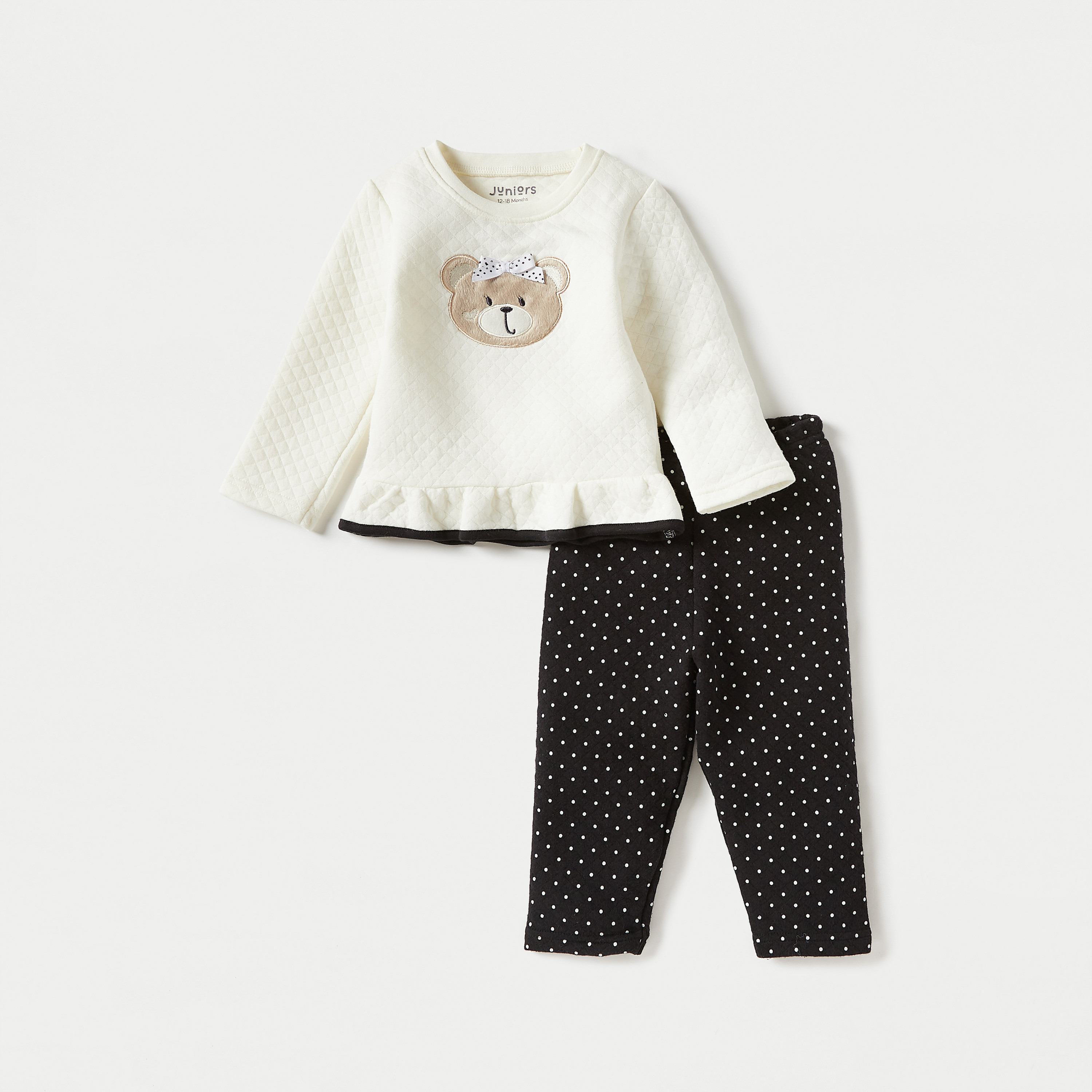 طقم بنطلون بيجاما وتيشيرت بأكمام طويلة وزخارف دب من جونيورز-baby-girls-clothing-nightwear-pyjamasets-image-1