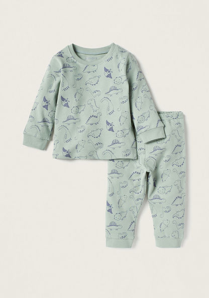 Juniors All-Over Dinosaur Print T-shirt and Elasticated Pyjama Set-Pyjama Sets-image-0