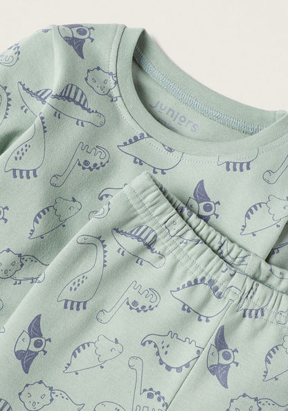 Juniors All-Over Dinosaur Print T-shirt and Elasticated Pyjama Set-Pyjama Sets-image-3