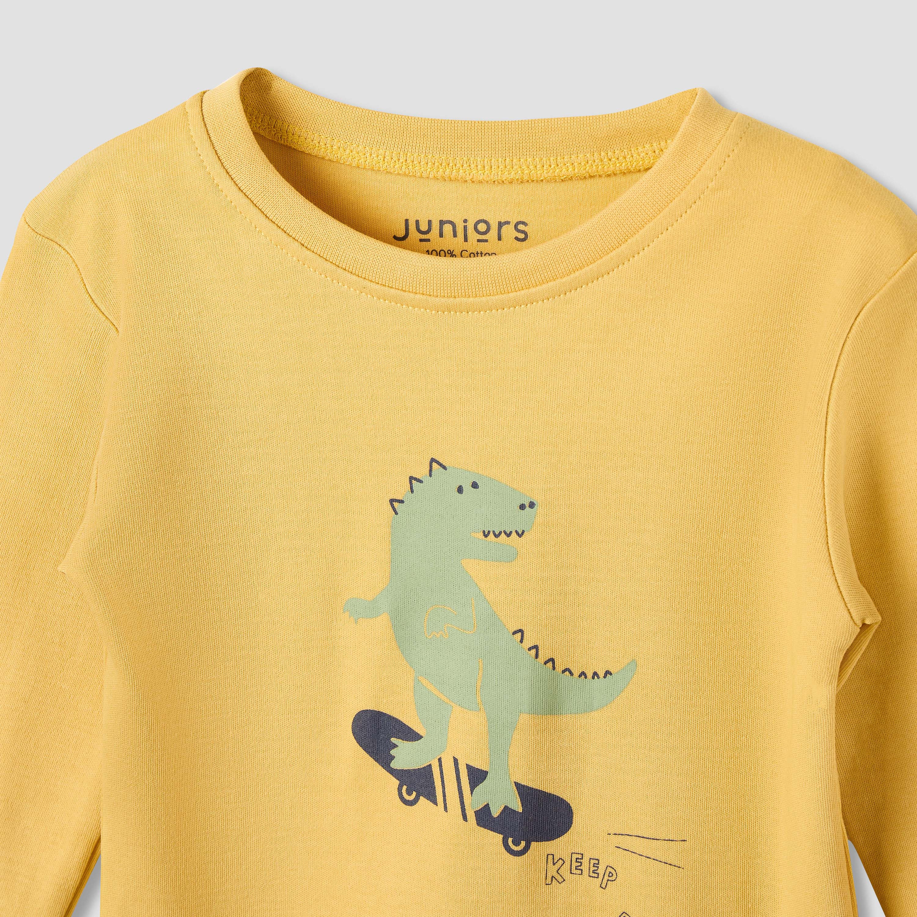 Juniors Cotton Round Neck Long Sleeves Pyjama Set with Graphic Print-baby-girls-clothing-nightwear-pyjamasets-image-4