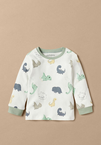 Juniors Dinosaur Print T-shirt and Pyjama Set-Pyjama Sets-image-1