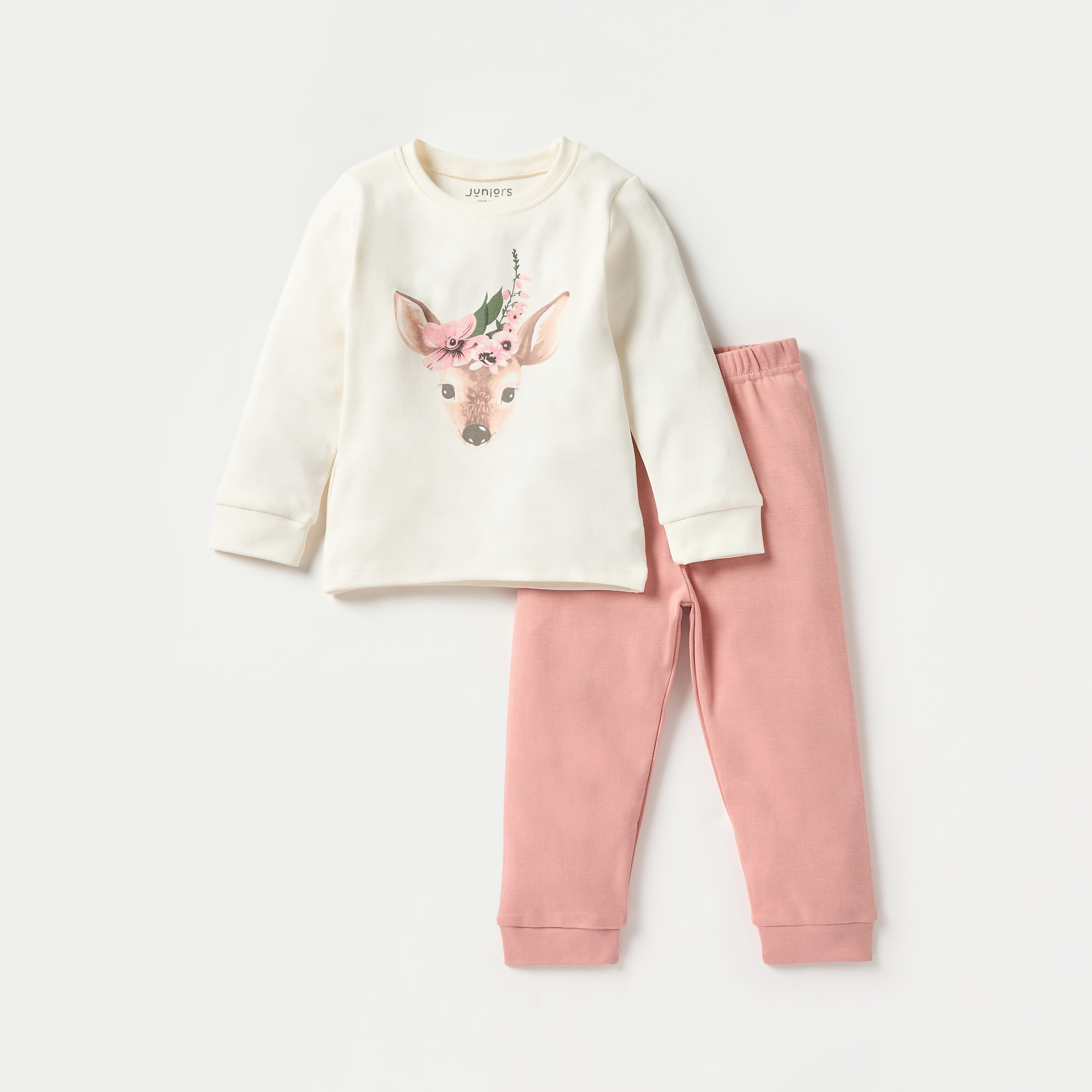 طقم بنطلون بيجاما وتيشيرت بطبعات غزال من جونيورز-baby-girls-clothing-nightwear-pyjamasets-image-1