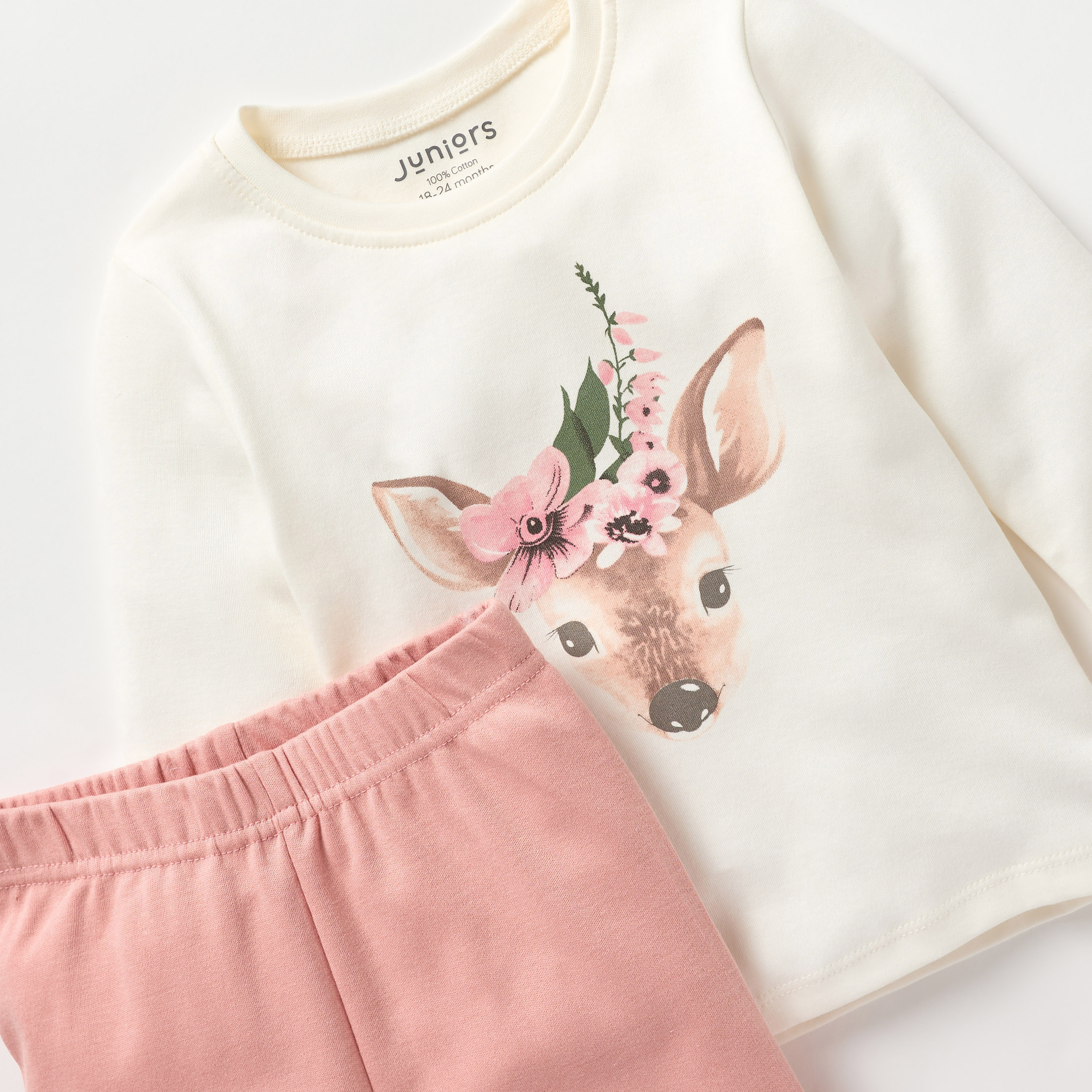 طقم بنطلون بيجاما وتيشيرت بطبعات غزال من جونيورز-baby-girls-clothing-nightwear-pyjamasets-image-4