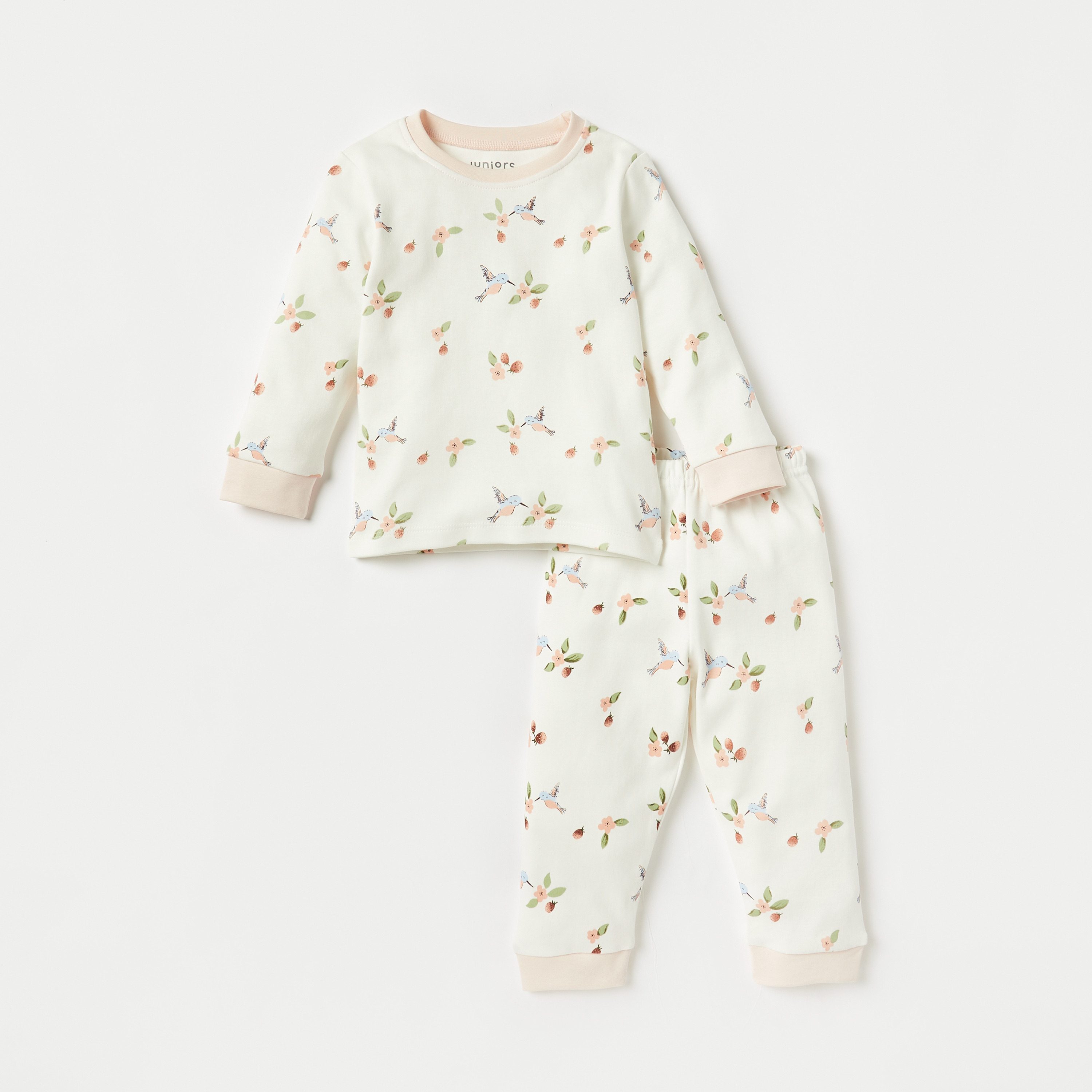 طقم بنطلون بيجاما وتيشيرت بأكمام طويلة وطبعات طائر من جونيورز-baby-girls-clothing-nightwear-pyjamasets-image-1