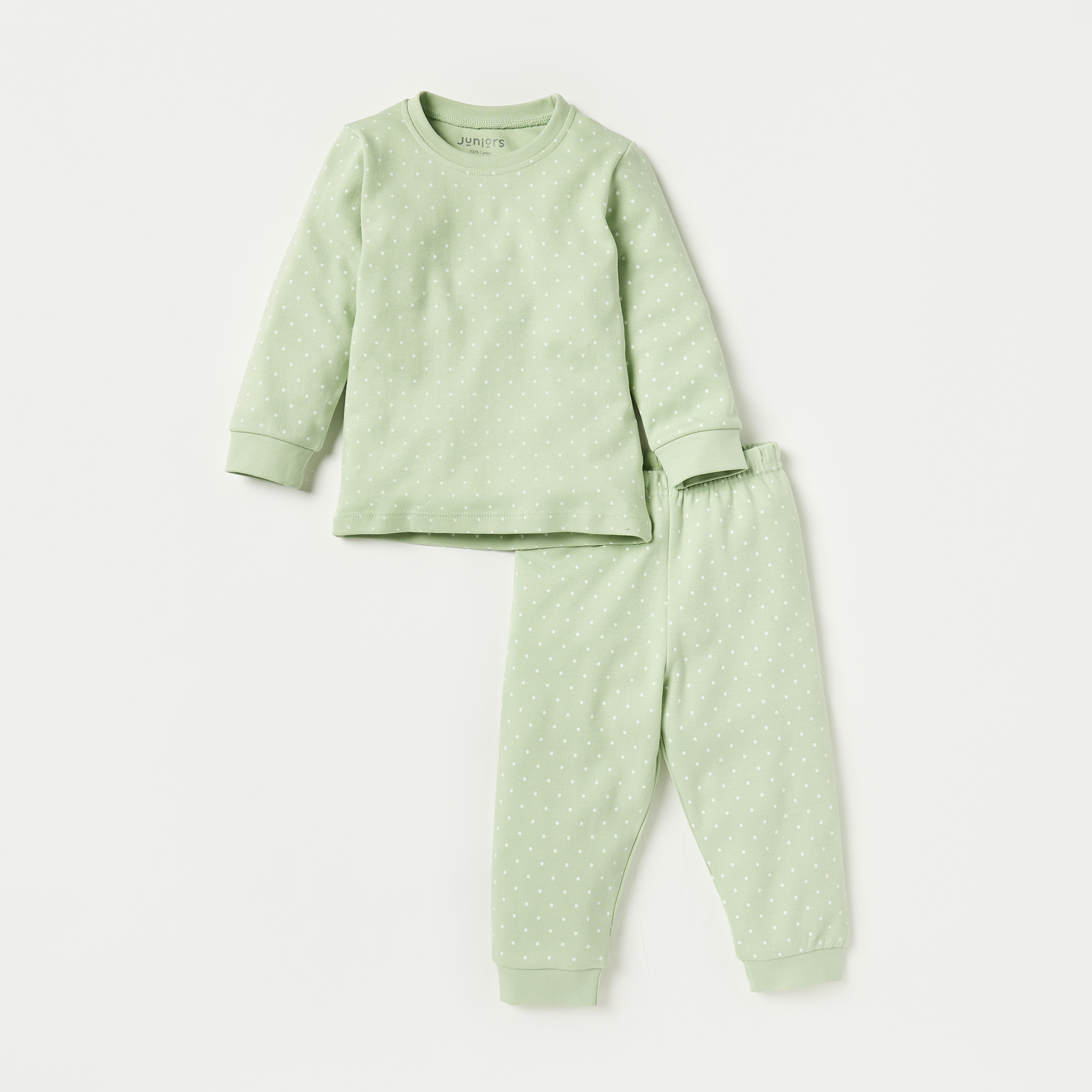 Juniors Polka Dot Print Long Sleeves T-shirt and Pyjama Set-baby-girls-clothing-nightwear-pyjamasets-image-1