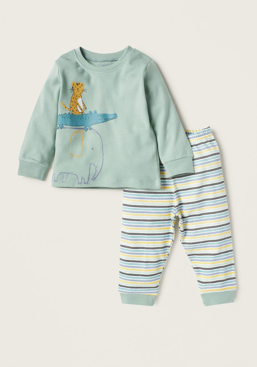 Juniors Animal Print Long Sleeves T-shirt and Pyjamas Set-Pyjama Sets-image-0