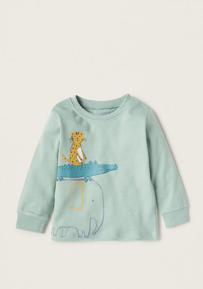 Juniors Animal Print Long Sleeves T-shirt and Pyjamas Set-Pyjama Sets-image-1