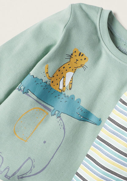 Juniors Animal Print Long Sleeves T-shirt and Pyjamas Set-Pyjama Sets-image-3