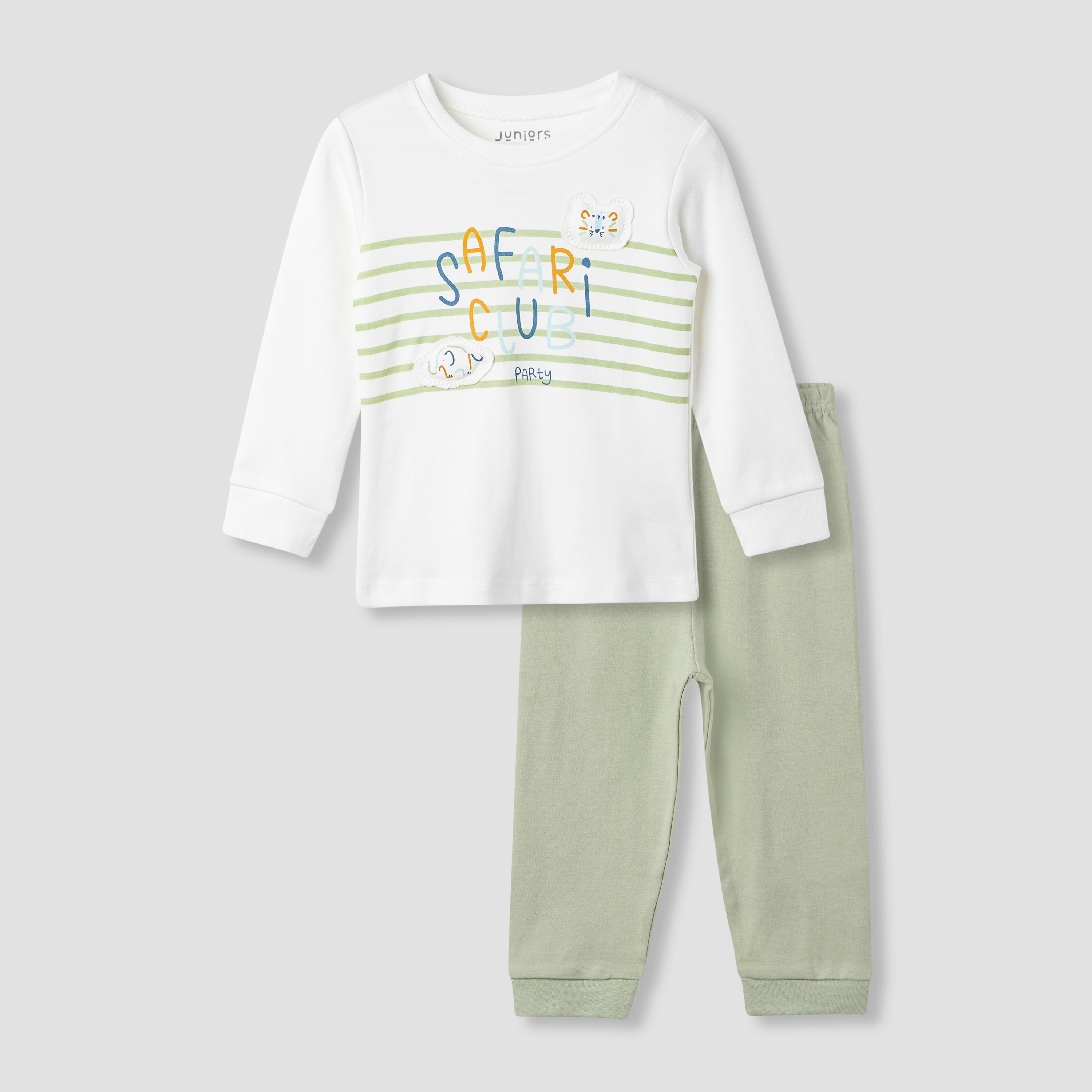 Juniors Striped T-shirt and Pyjama Set-baby-girls-clothing-nightwear-pyjamasets-image-1