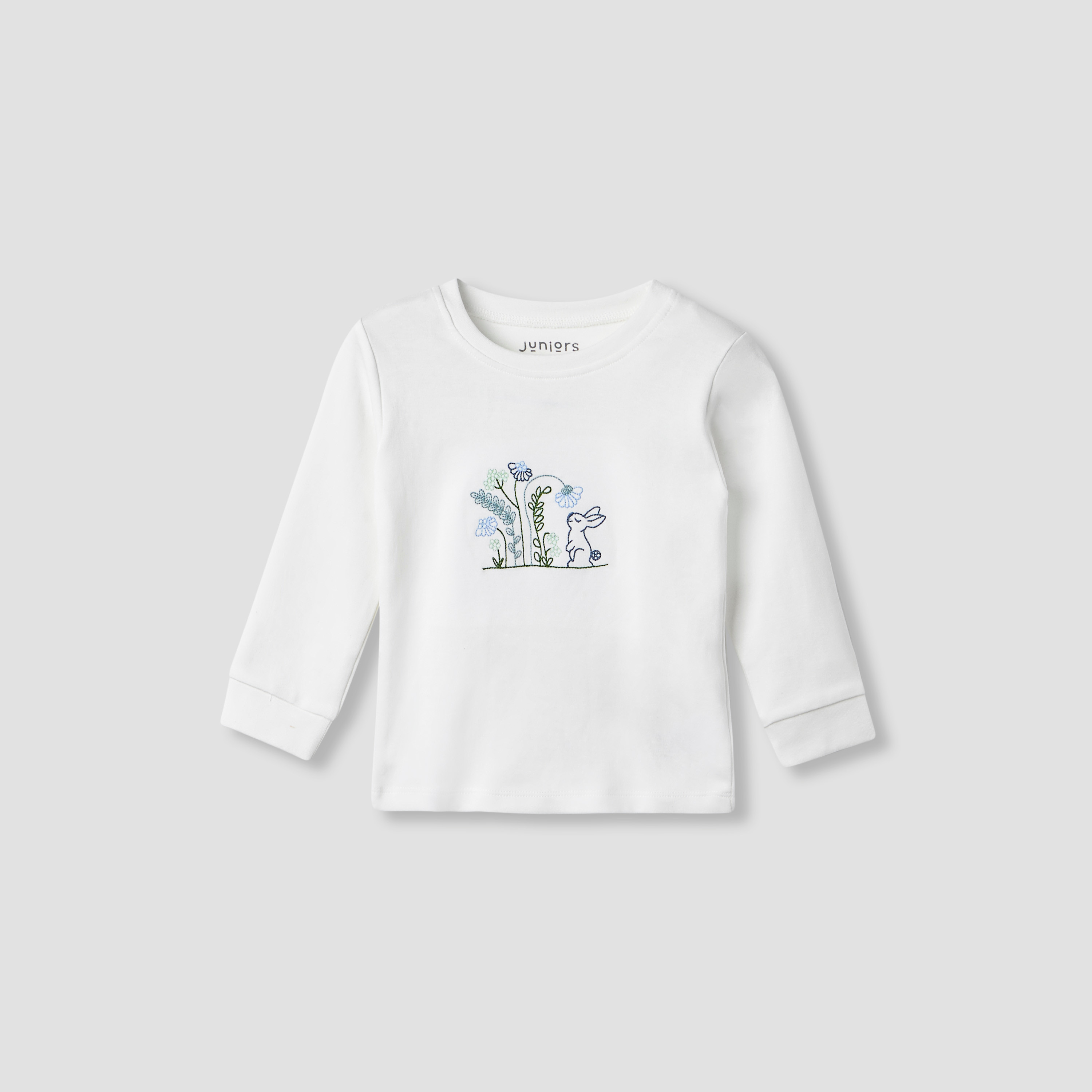 Juniors Embroidered T-shirt and Printed Pyjama Set-baby-girls-clothing-nightwear-pyjamasets-image-2