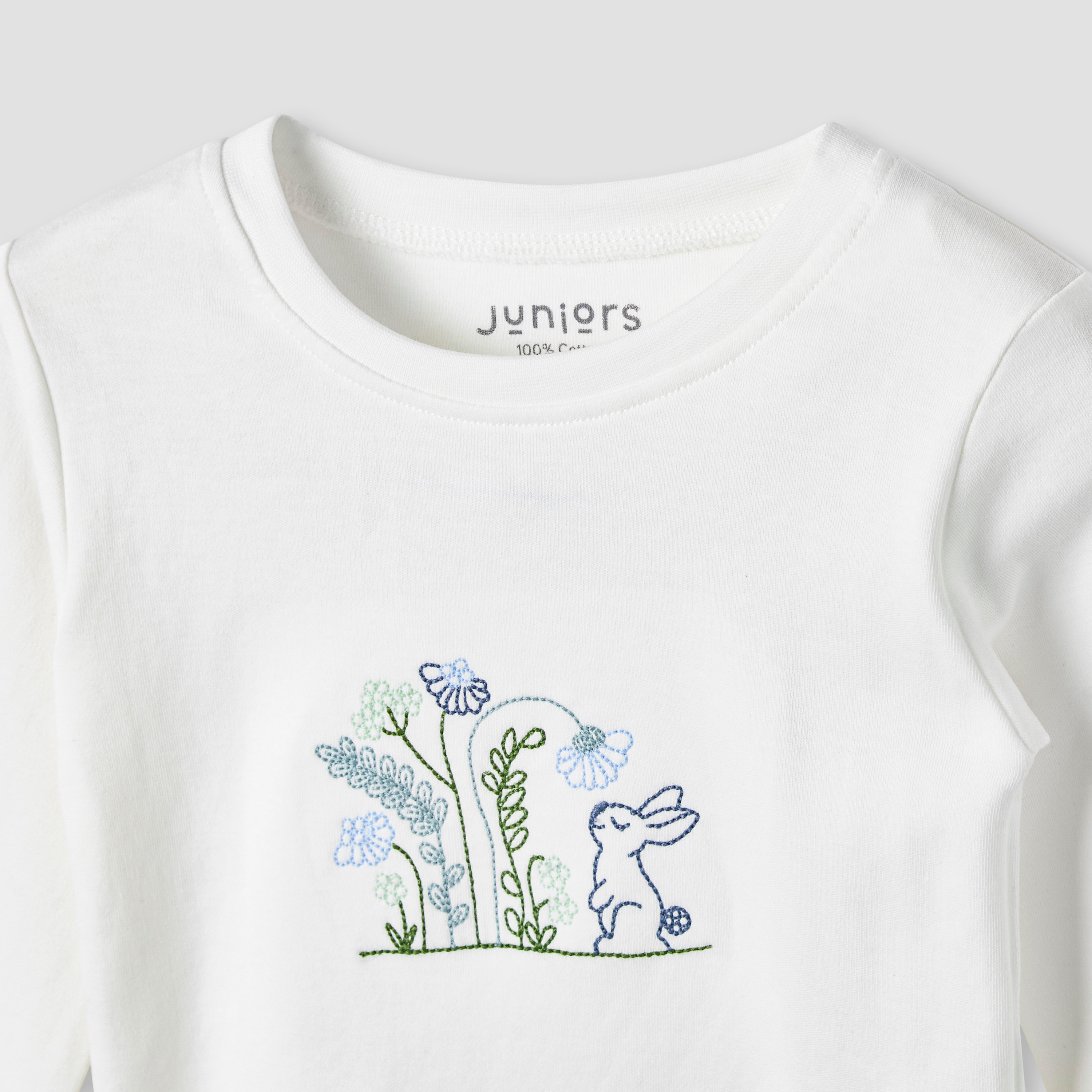 Juniors Embroidered T-shirt and Printed Pyjama Set-baby-girls-clothing-nightwear-pyjamasets-image-4