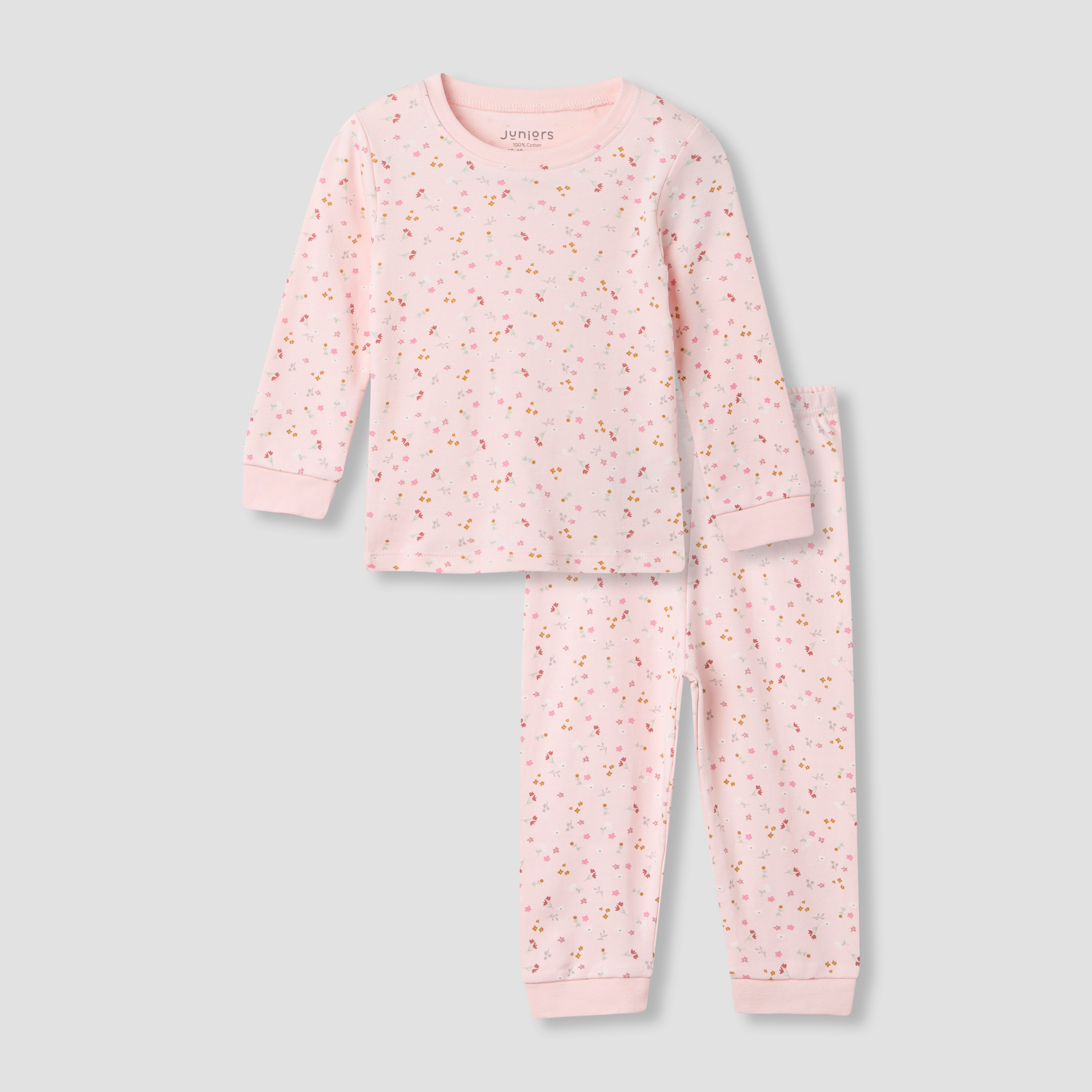 Juniors Floral Print Long Sleeve T-shirt and Pyjama Set-baby-girls-clothing-nightwear-pyjamasets-image-1