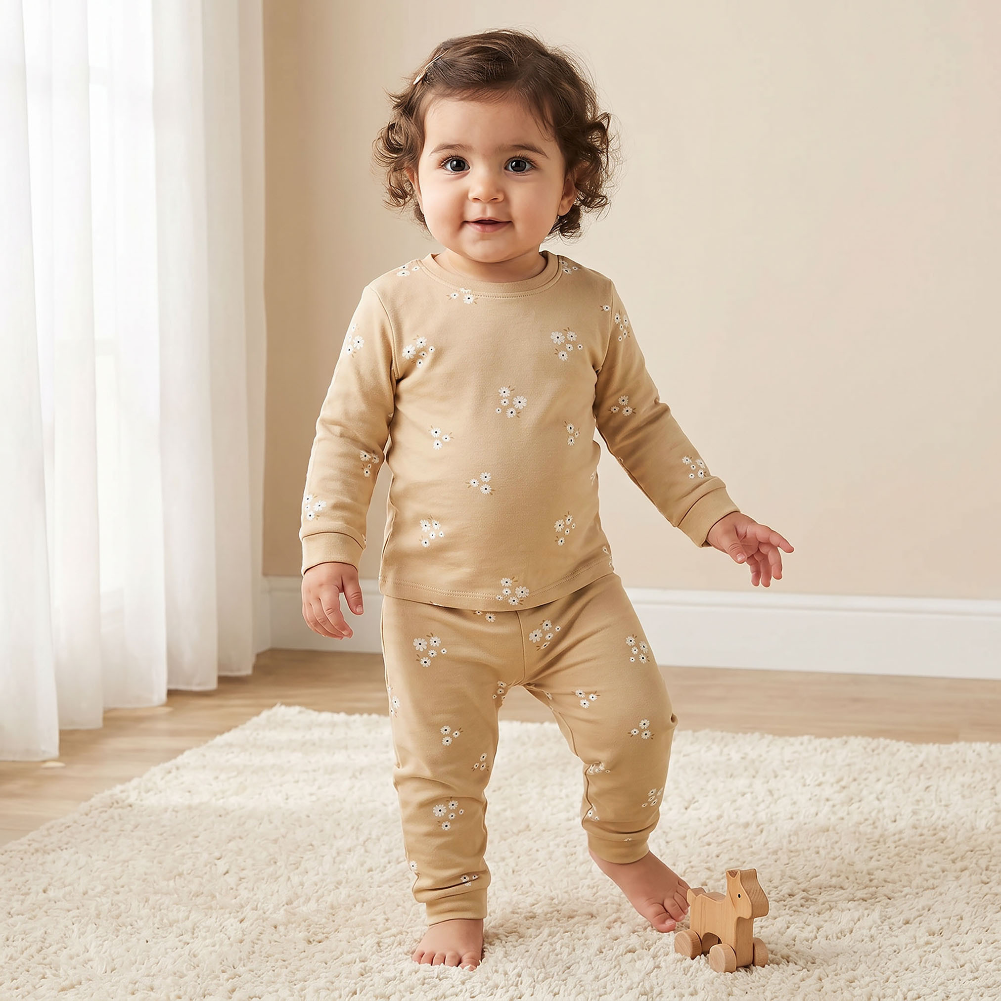Juniors Floral Print Long Sleeve T-shirt and Pyjama Set-baby-girls-clothing-nightwear-pyjamasets-image-1