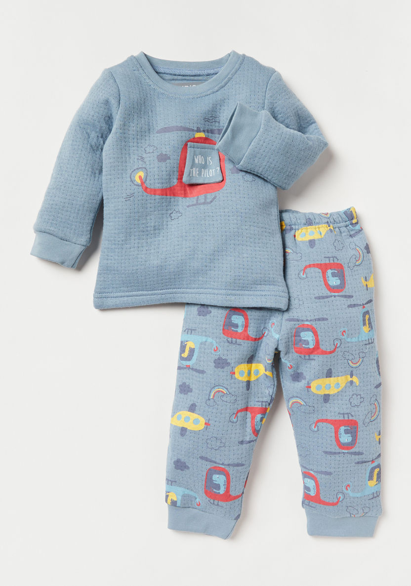 Juniors Printed Long Sleeve Sweatshirt and Pyjama Set-Pyjama Sets-image-0