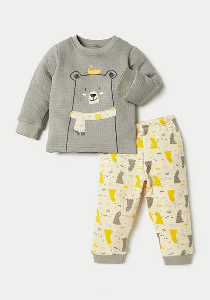 Juniors Bear Print Long Sleeves T-shirt and Pyjama Set
