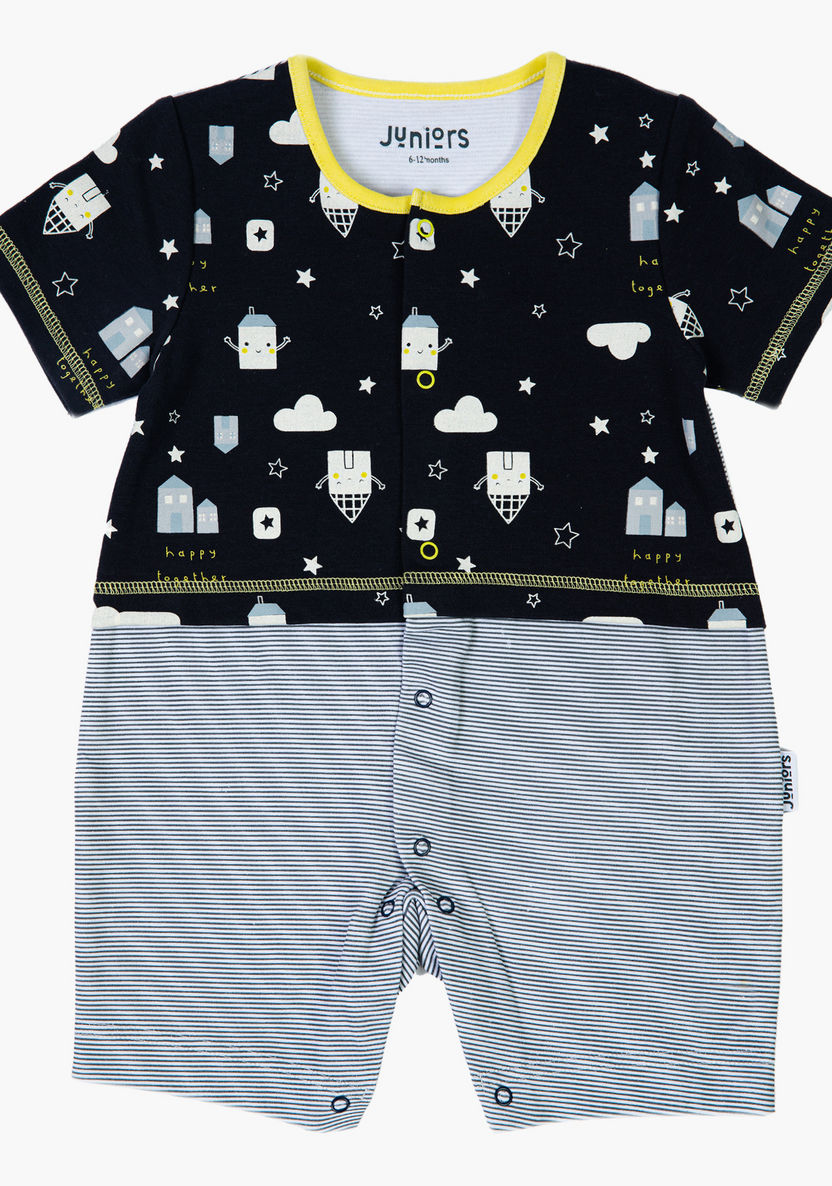 Juniors Print Round Neck Romper with Short Sleeves-Rompers%2C Dungarees and Jumpsuits-image-0
