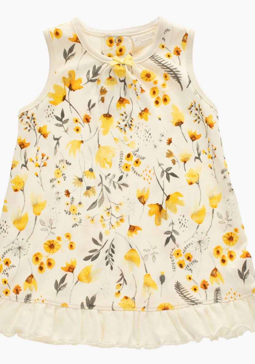 Juniors Floral Print Sleeveless Dress with Ruffle Detail-Dresses%2C Gowns and Frocks-image-0