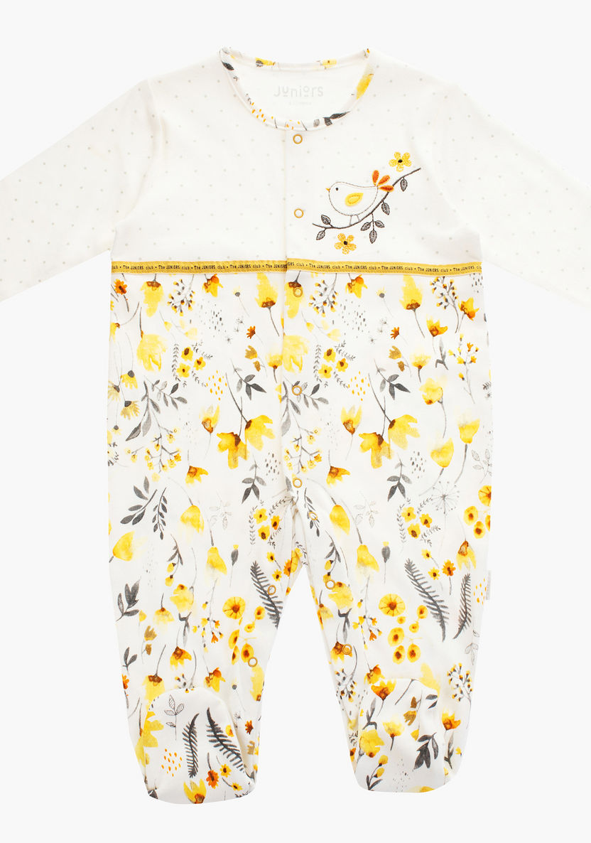 Juniors Floral Print Sleepsuit with Round Neck and Long Sleeves-Sleepsuits-image-0