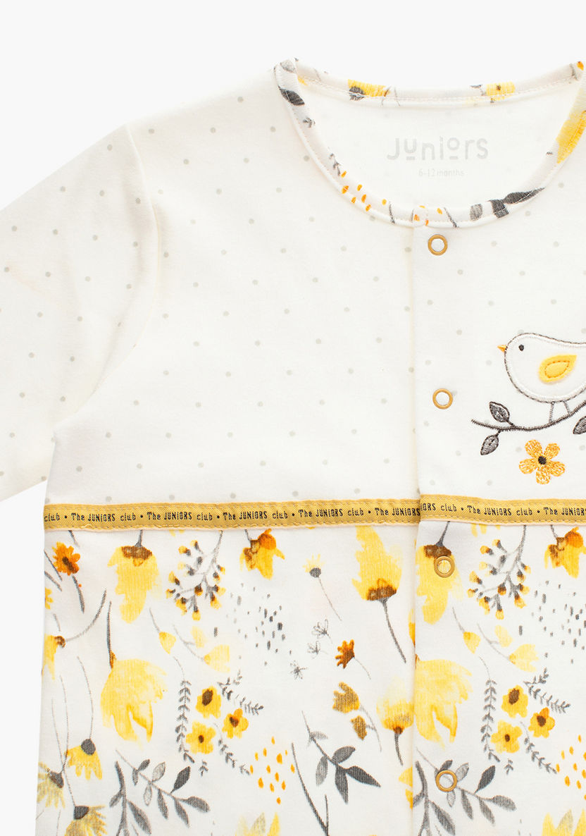 Juniors Floral Print Sleepsuit with Round Neck and Long Sleeves-Sleepsuits-image-1