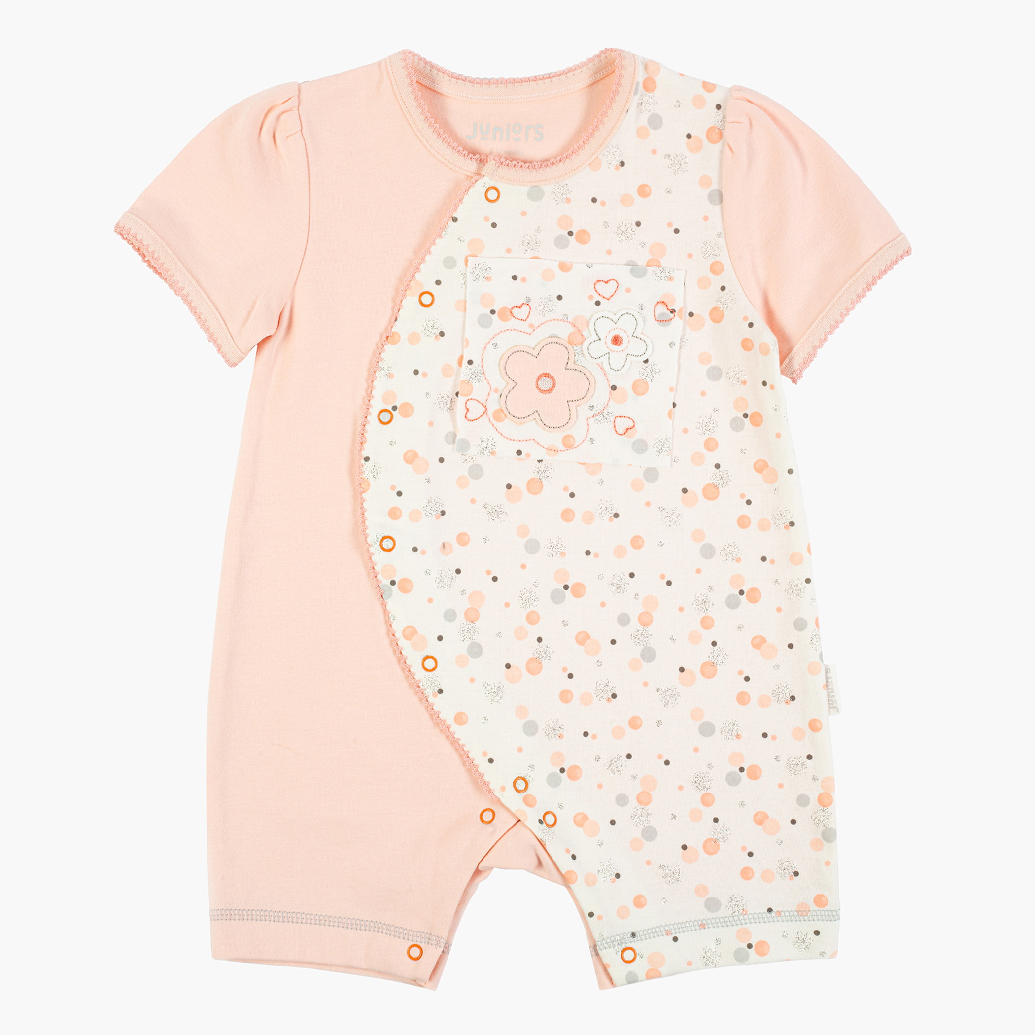 Juniors Printed Romper with Short Sleeves and Snap Button Closure-baby-girls-clothing-rompers-image-1